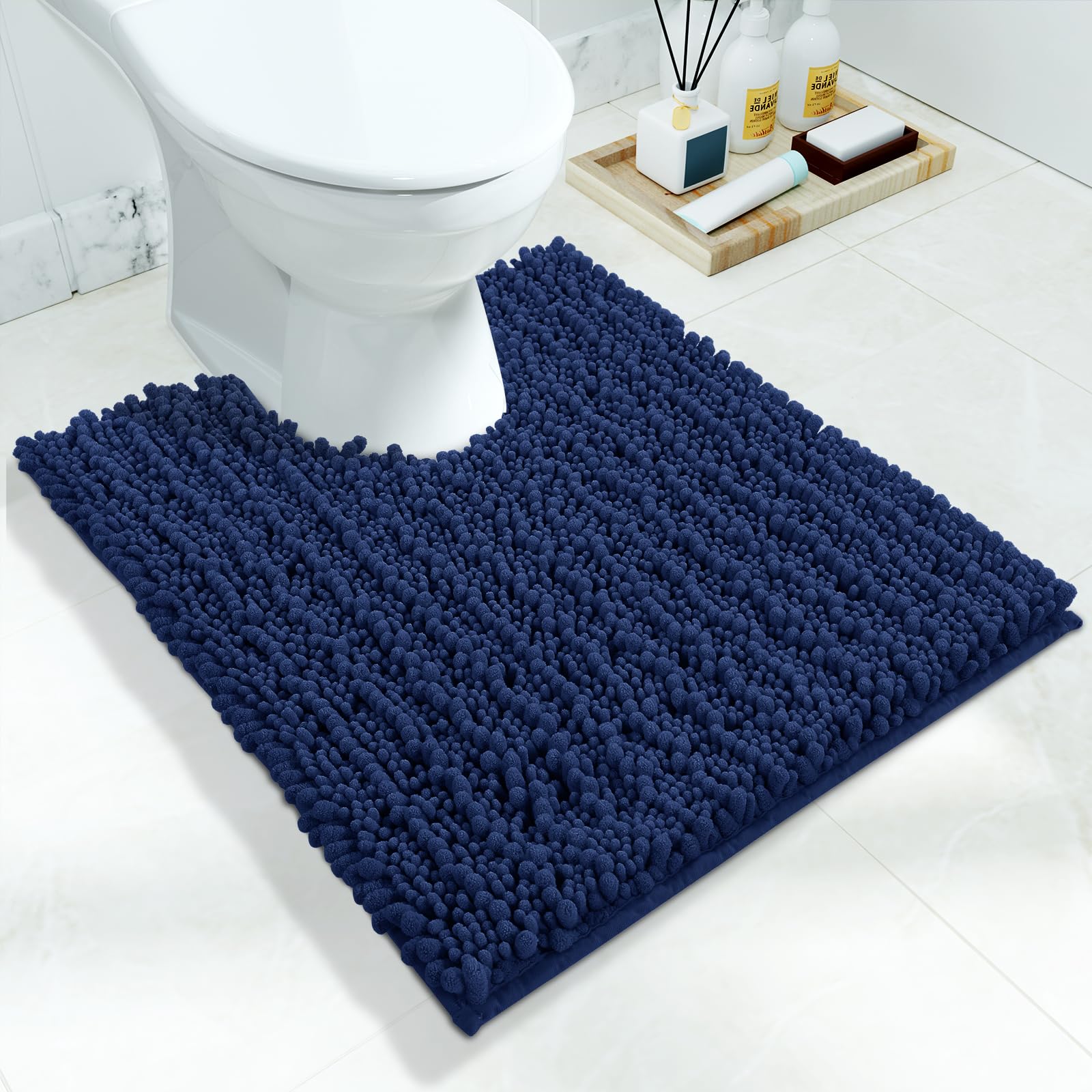 Yimobra Bathroom Rugs Non Slip Washable - Ultra Soft Absorbent Chenille Bath Mat, Quick Dry Shaggy Floor Carpet for Tub Shower, Gray Home Decor Accessories, 24x17 Inch