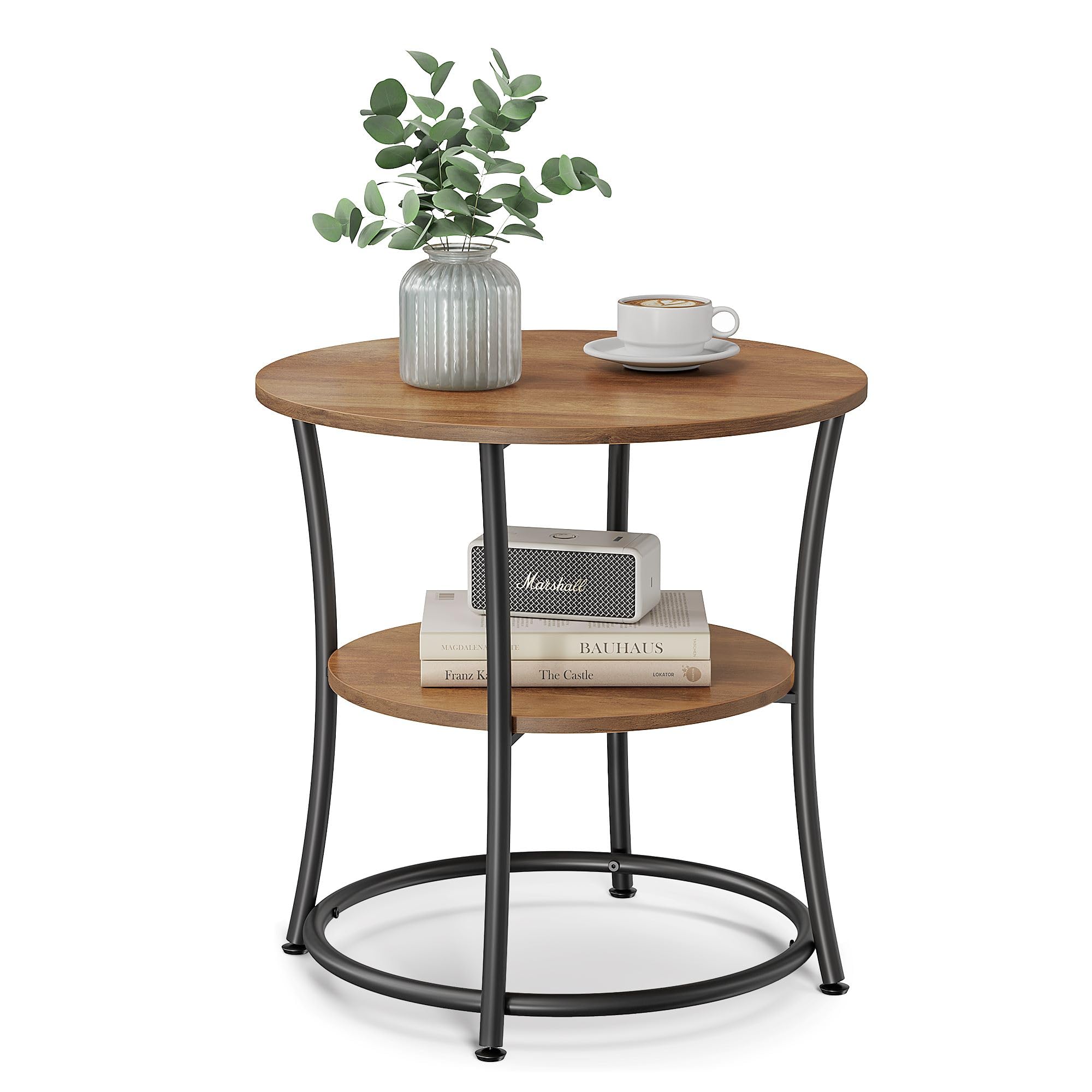 VASAGLE 21.7-Inch Round Side Table, 2-Tier End Table, Nightstand with Steel Frame, Spacious Top, for Small Spaces, Living Room, Bedroom, Heather Greige and Ink Black ULET56BG | 2 Storage Shelves, Living Room, Bedroom, Nightstand, Small Spaces, Accent Coff