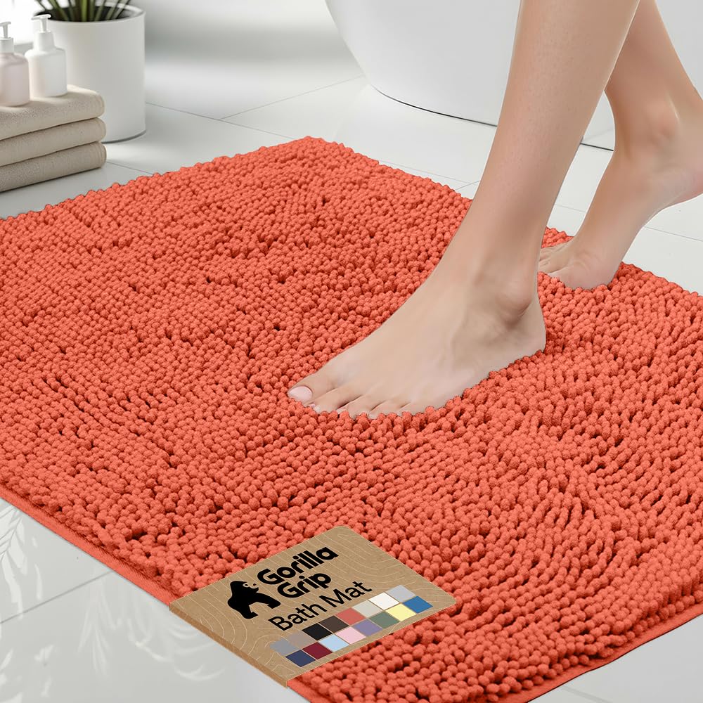 GORILLA GRIP Bath Rug Mat, Thick Soft Absorbent Chenille, Quick Dry Microfiber Mats, Rubber Backing Washable Shower Floor Rugs, US Designed Bathroom Bathmat Home Decor Accessories, 24x17, Grey