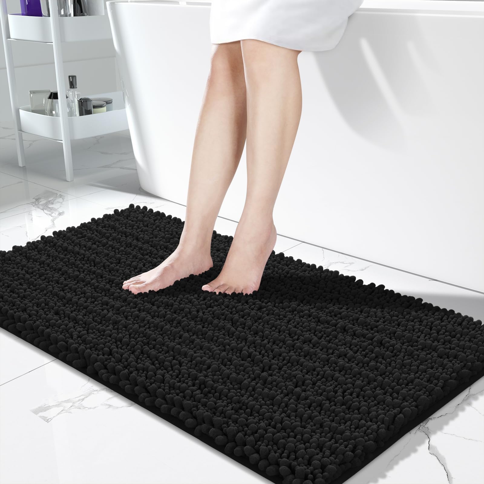 Yimobra Bathroom Rugs Non Slip Washable - Ultra Soft Absorbent Chenille Bath Mat, Quick Dry Shaggy Floor Carpet for Tub Shower, Gray Home Decor Accessories, 24x17 Inch