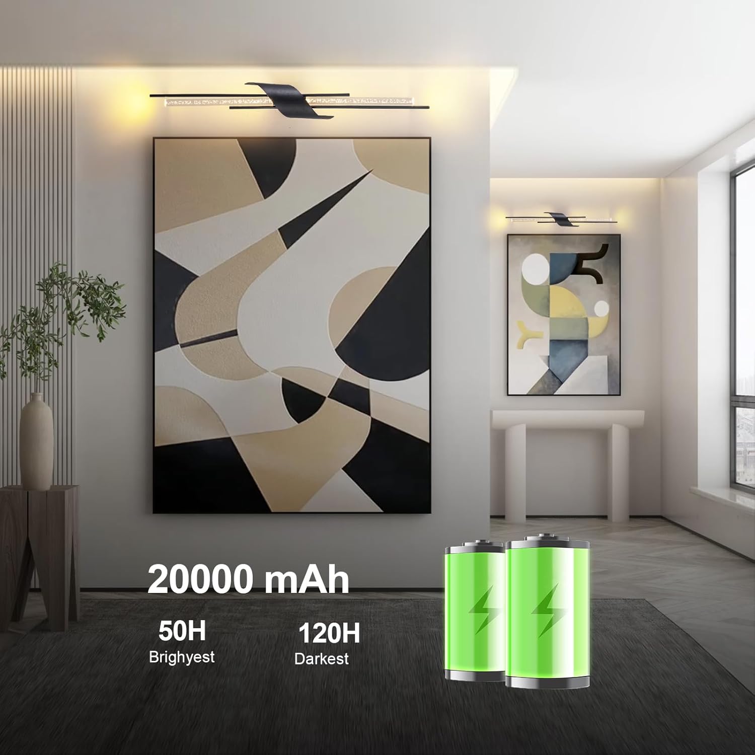 camuucci Battery Operated Wall Sconces Set of Two,Modern Wireless Wall Lights,LED Rechargeable 20000mAh Not Hardwired Remote Control Dimmable Wall Lamp Fixtures for Bedroom Black 33 Inches