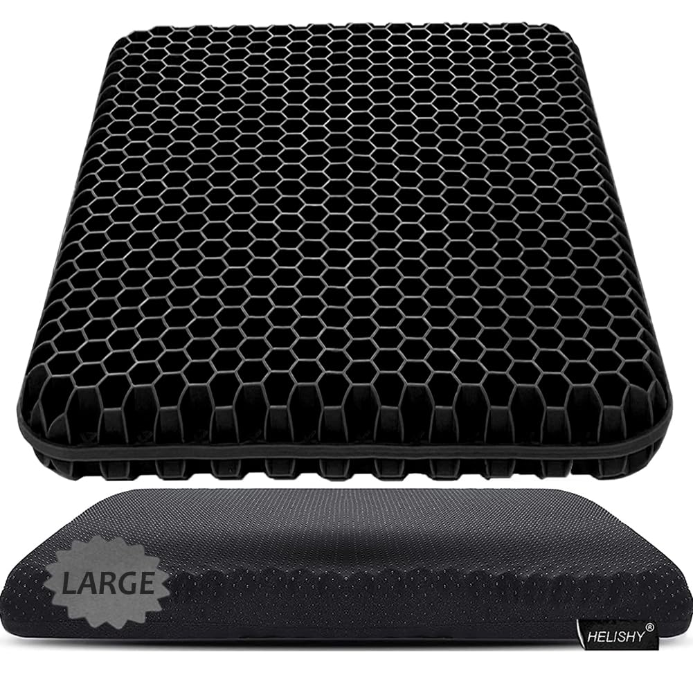 Gel Seat Cushion, Jumbo&Thick Gel Cushion with Non-Slip Cover for Home Office Car Seat Wheelchair, Soft Breathable Honeycomb Chair Pads for Relieve Hip Pain, Black 20x20x1.9inch