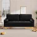 67" Modern Velvet Loveseat Sofa Couch, Mid-Century Tufted Upholstered Small Love Seat Couch with 2 Pillows & 4 Golden Legs, 2-Seats Couches for Compact Space, Living Room, Apartment (Navy)