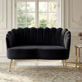 Velvet Upholstered Loveseat Sofa with Gold Metal Legs, Modern Comfy Small Love Seat with Flower Shaped Back, 2-Seater Sofa Accent Couch for Living Bedroom Leisure Areas