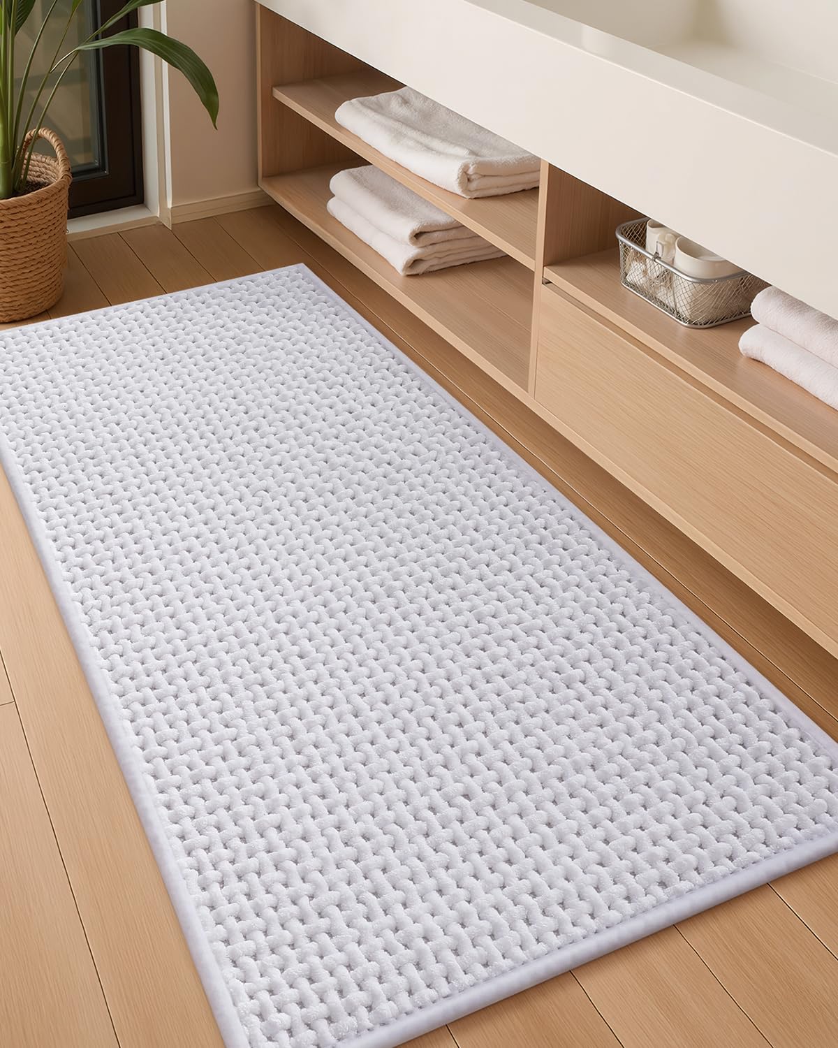 Color&Geometry Chenille Pile Large Bathroom Rugs Upgraded Denser, 24"x36" Non Slip Absorbent Green Bath Mats for Bathroom Thin Fit Under Door, Washable Quick Dry