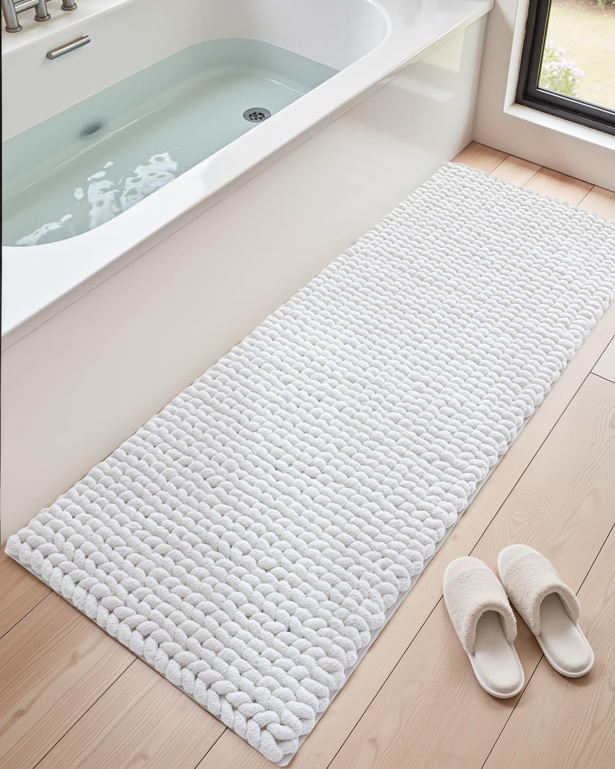 DEXI Bathroom Rugs 24x36, Non Slip Washable Bath Mat, Luxury Chenille Super Absorbent Ultra Thick Bathmats for Shower Floor, Plush Fluffy Shaggy Carpet for Tub, Beige