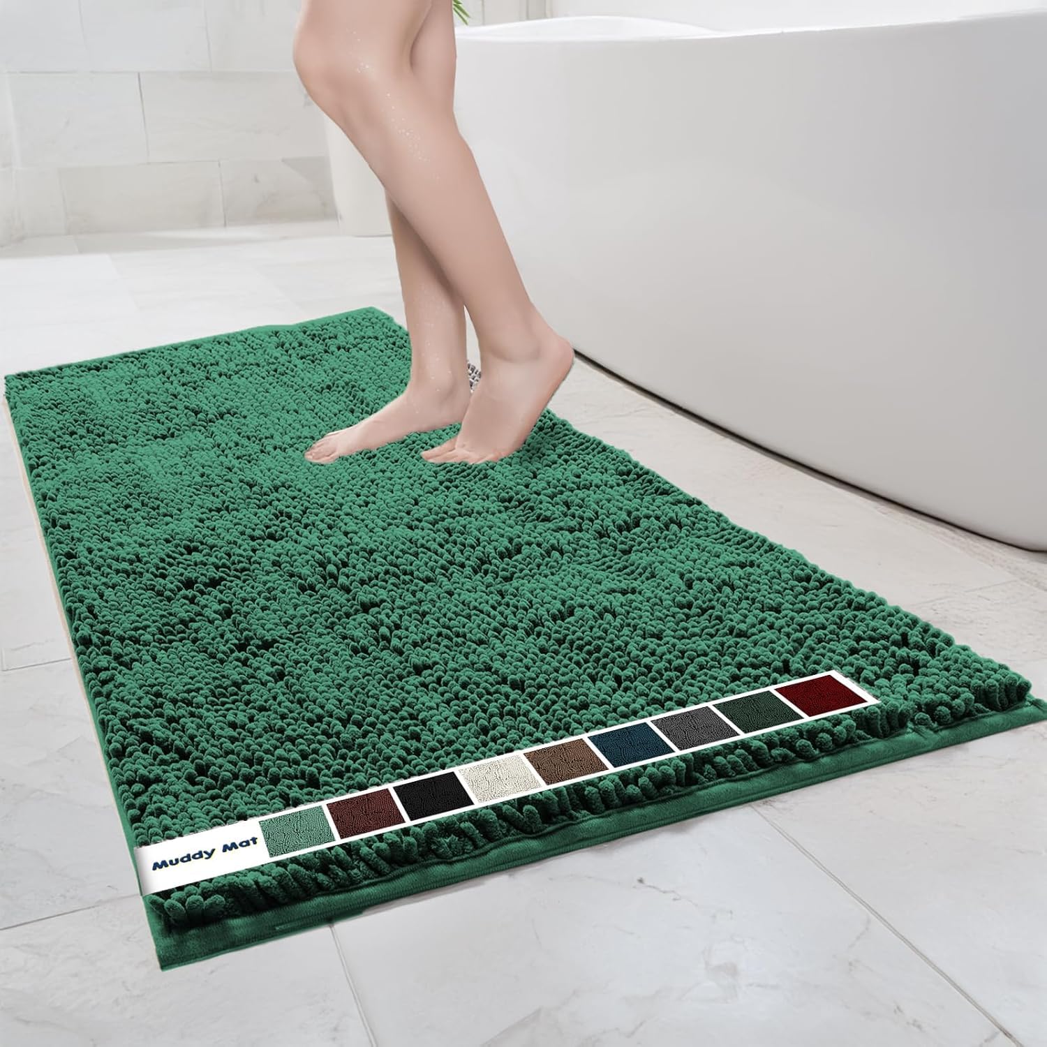 Muddy Mat Chenille Bathroom Rugs Quick Dry Microfiber Mats Non Slip Washable, Extra Thick, Soft and Highly Absorbent Bath Mats for Bathroom, Kitchen, and Shower Floor - Grey Small 28"X18"