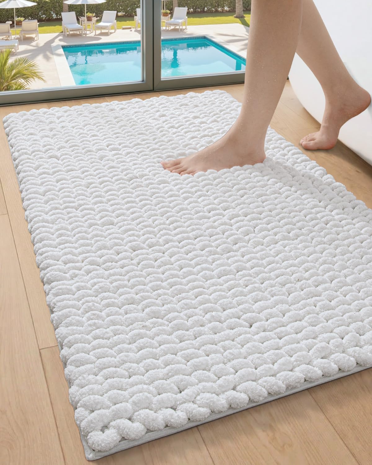 DEXI Bathroom Rugs 24x36, Non Slip Washable Bath Mat, Luxury Chenille Super Absorbent Ultra Thick Bathmats for Shower Floor, Plush Fluffy Shaggy Carpet for Tub, Beige