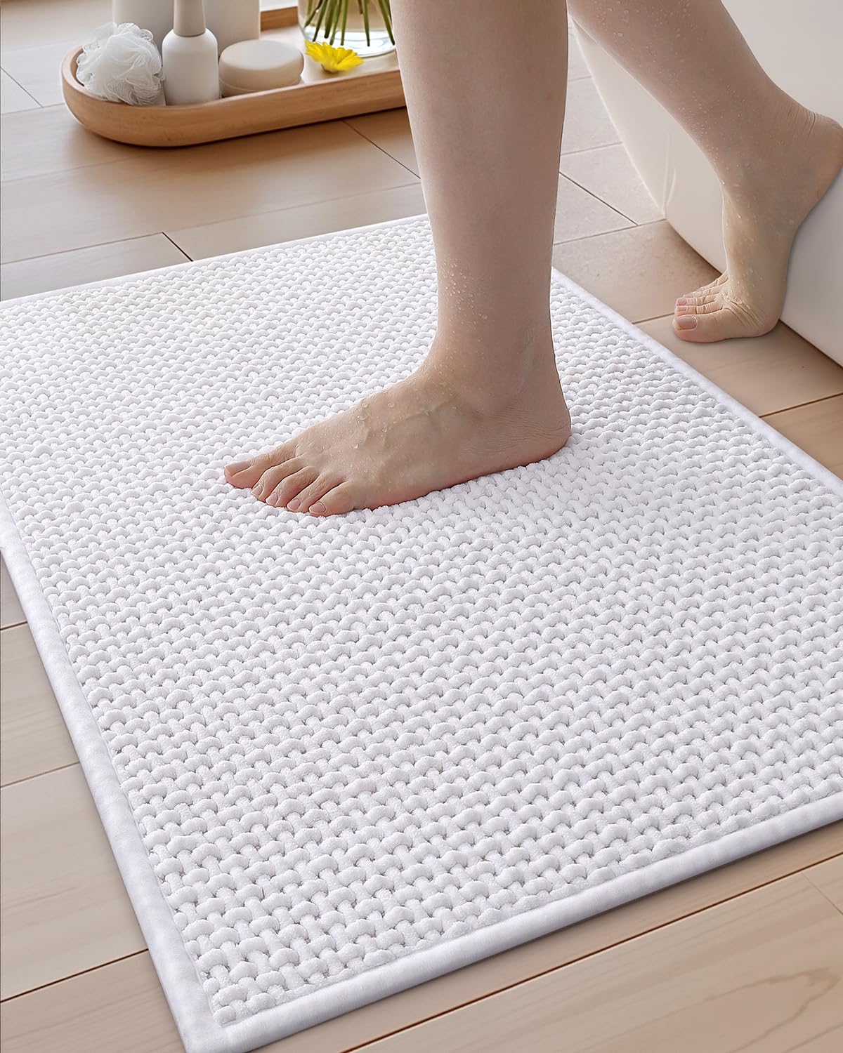 Color&Geometry Chenille Pile Large Bathroom Rugs Upgraded Denser, 24"x36" Non Slip Absorbent Green Bath Mats for Bathroom Thin Fit Under Door, Washable Quick Dry