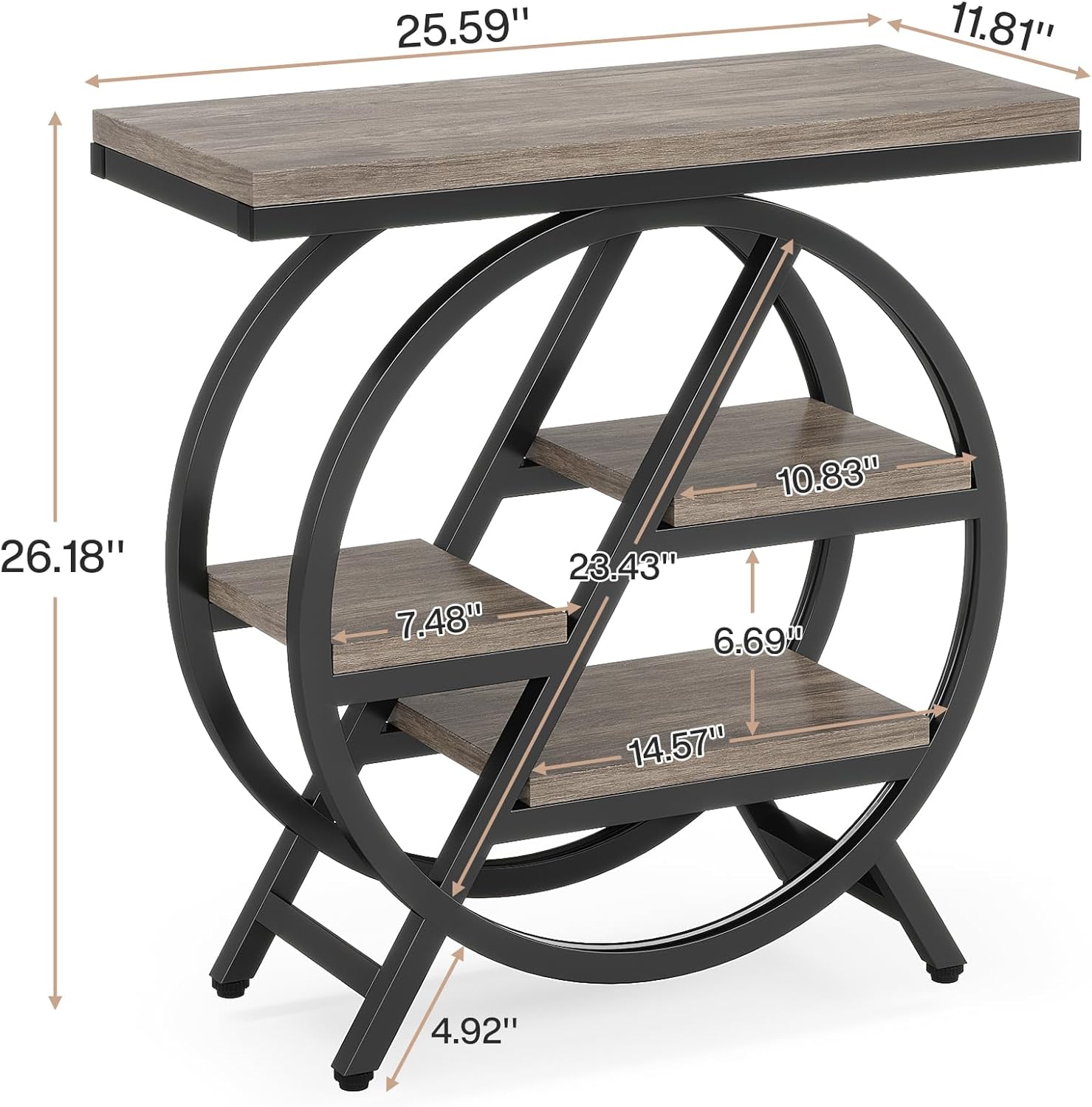 LITTLE TREE End Table, Narrow Side Table with 4-Tier Large Storage Space, Modern Bedside Table for Living Room, Home Office, Bedroom, Grey