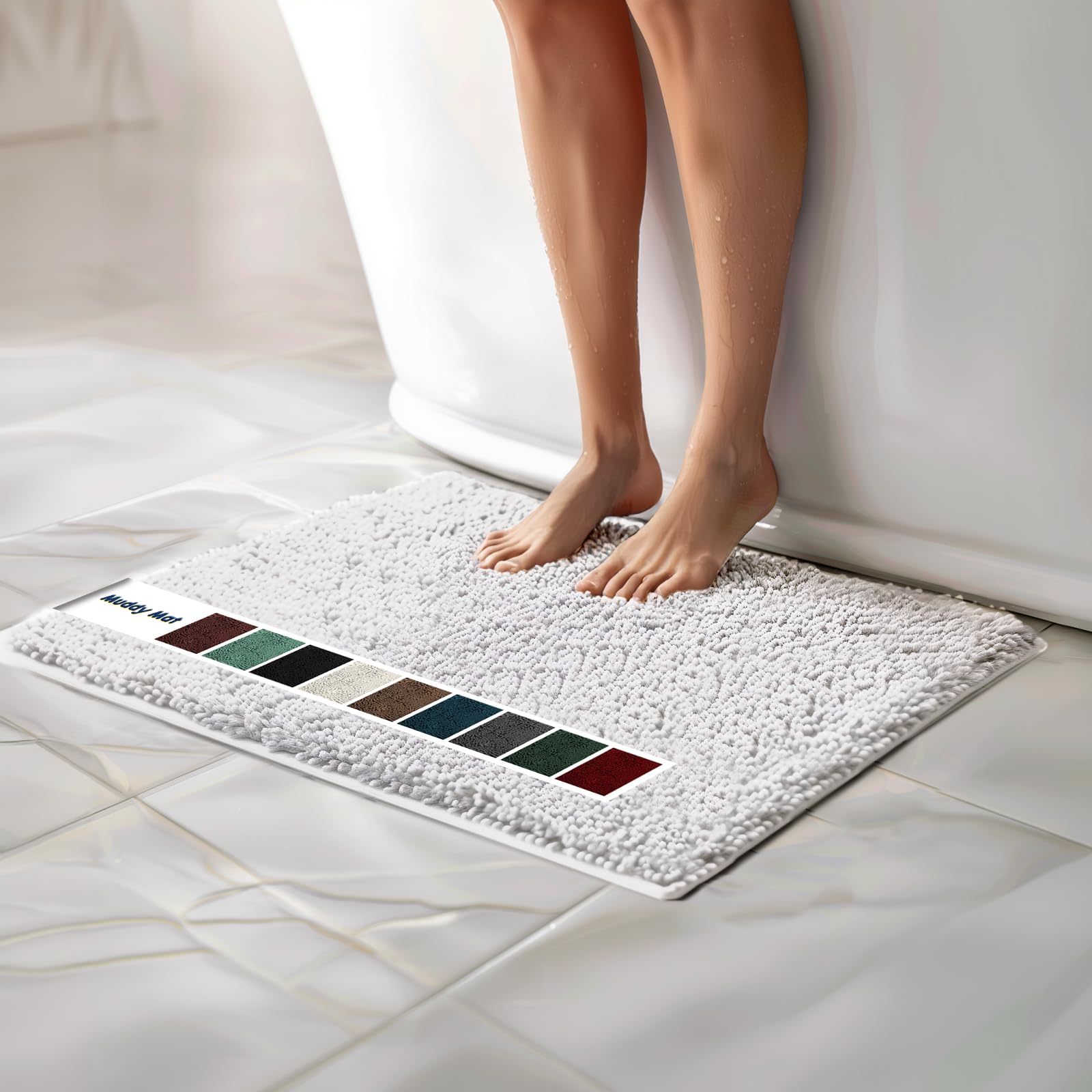 Muddy Mat Chenille Bathroom Rugs Quick Dry Microfiber Mats Non Slip Washable, Extra Thick, Soft and Highly Absorbent Bath Mats for Bathroom, Kitchen, and Shower Floor - Grey Small 28"X18"