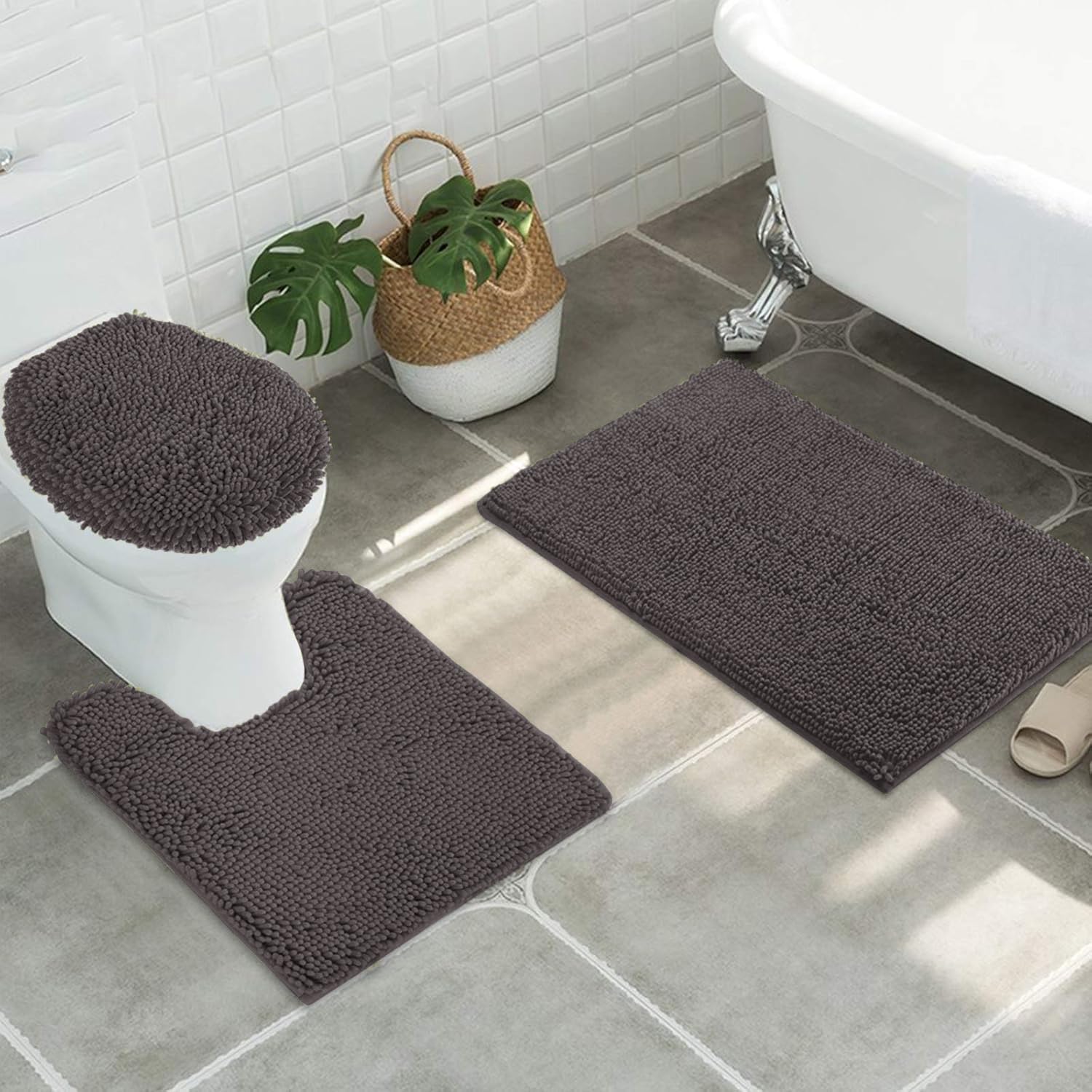 MAYSHINE Round Area Rug Set for Bathroom | Soft Plush Chenille Bath Mat, Water Absorbent Non-Slip Bathroom Rug | Washable Shag Carpet for Shower, Bedroom, or Home Décor | 36"x36" (Round) | White
