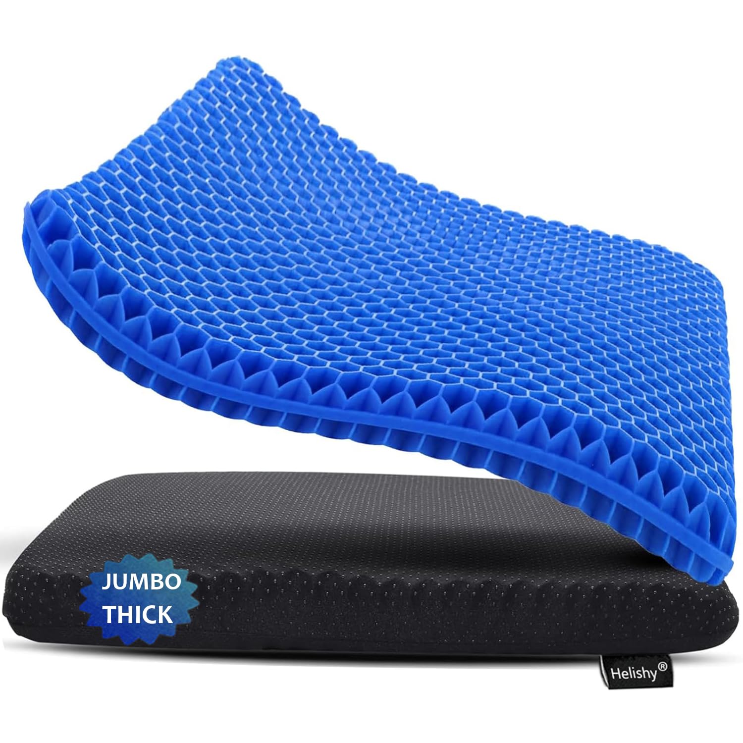 Gel Seat Cushion for Long Sitting, Extra Thick Gel Cushion for Wheelchair Soft Chair Pads for Office Home Chairs Car Seats Long Trips - Back Sciatica Hip Tailbone Pain Relief Cushion (Black)