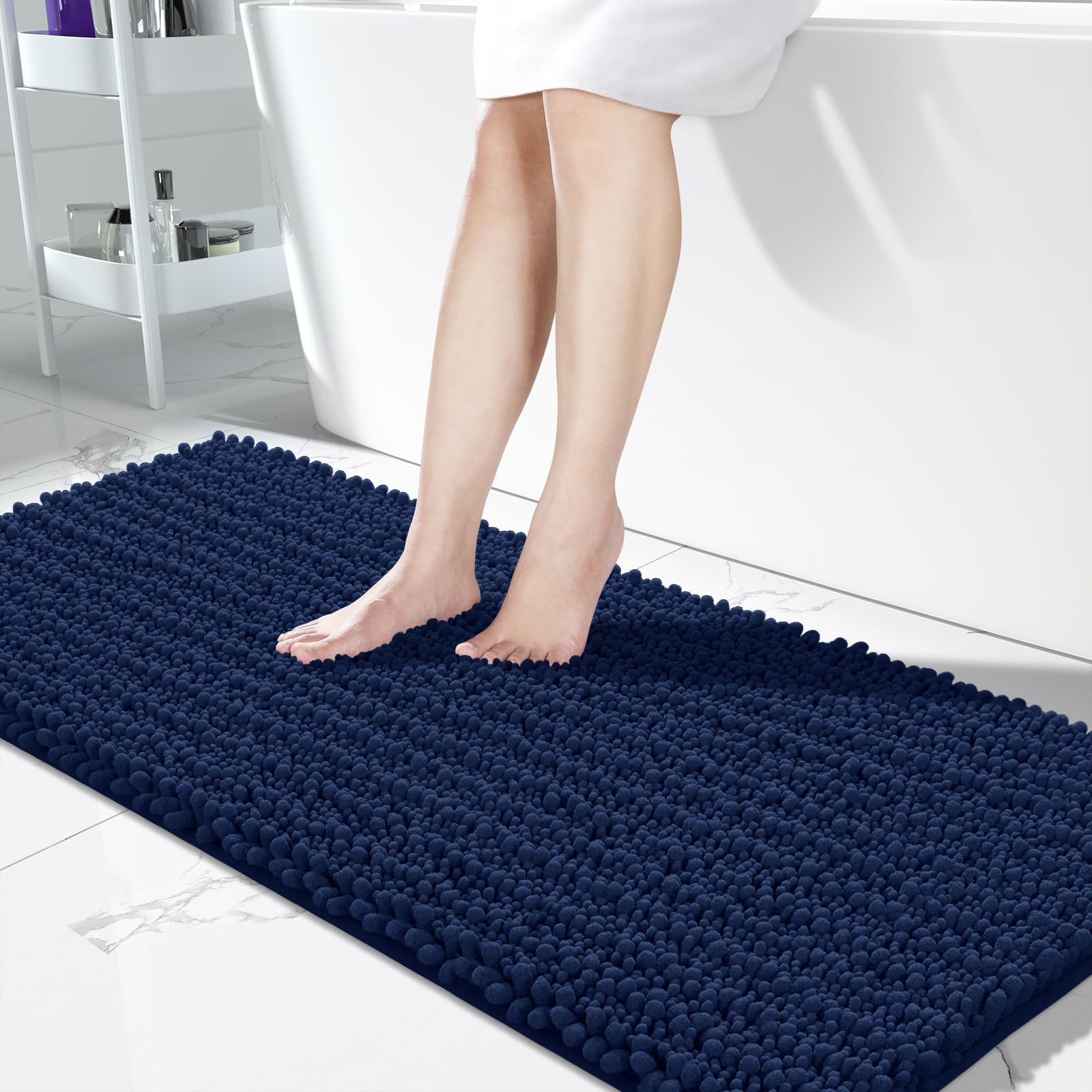 Yimobra Bathroom Rugs Non Slip Washable - Ultra Soft Absorbent Chenille Bath Mat, Quick Dry Shaggy Floor Carpet for Tub Shower, Gray Home Decor Accessories, 24x17 Inch