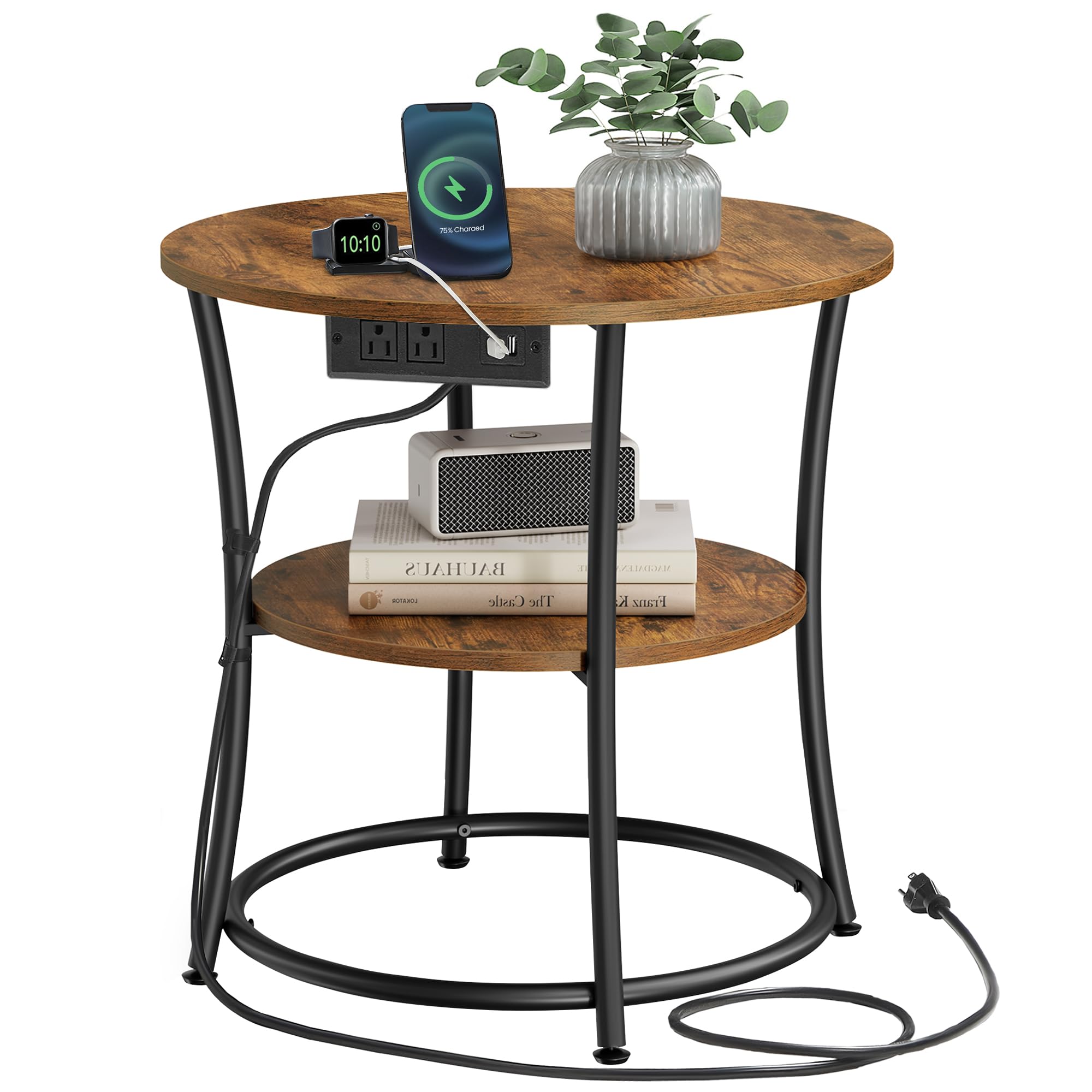 VASAGLE 21.7-Inch Round Side Table, 2-Tier End Table, Nightstand with Steel Frame, Spacious Top, for Small Spaces, Living Room, Bedroom, Heather Greige and Ink Black ULET56BG | 2 Storage Shelves, Living Room, Bedroom, Nightstand, Small Spaces, Accent Coff