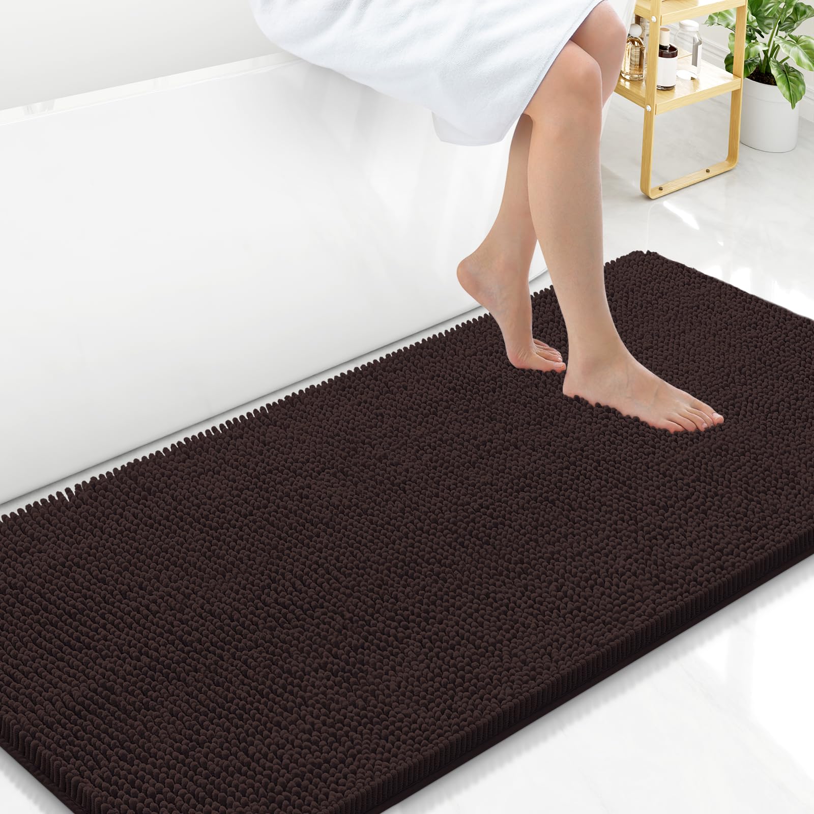 Arotive Bathroom Rugs 70x24, Extra Soft Absorbent Shaggy Chenille Bath Rugs, Machine Washable Rubber Backing Non-Slip Bath Mats for Bathroom Floor Tub and Shower, Home Decor Accessories, Beige