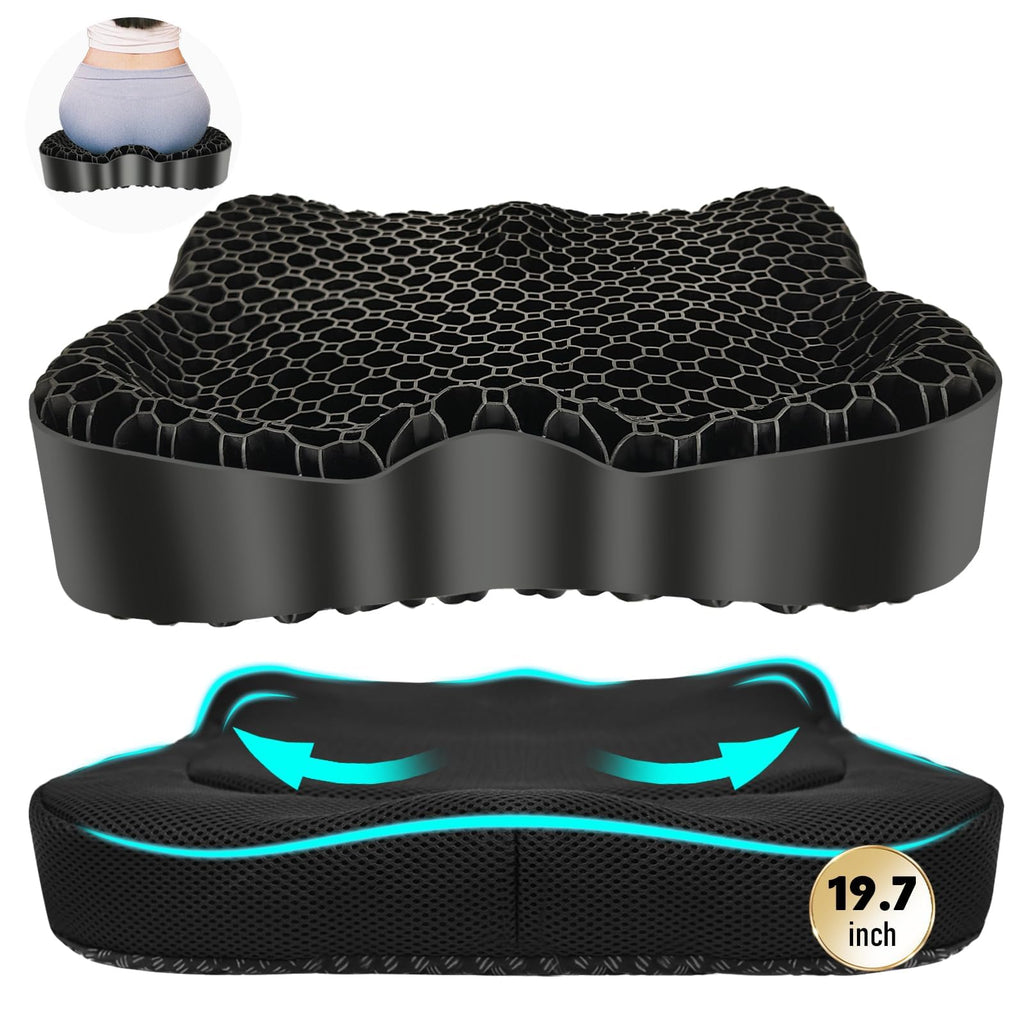Cooling Gel Seat Cushion, Thickened Big Breathable Honeycomb Design Absorbs Pressure Points Gel Cushion with Anti-Slip Cover Cooling Seat Cushion for Office Chair Home Car Seat Cushion for Wheelchair