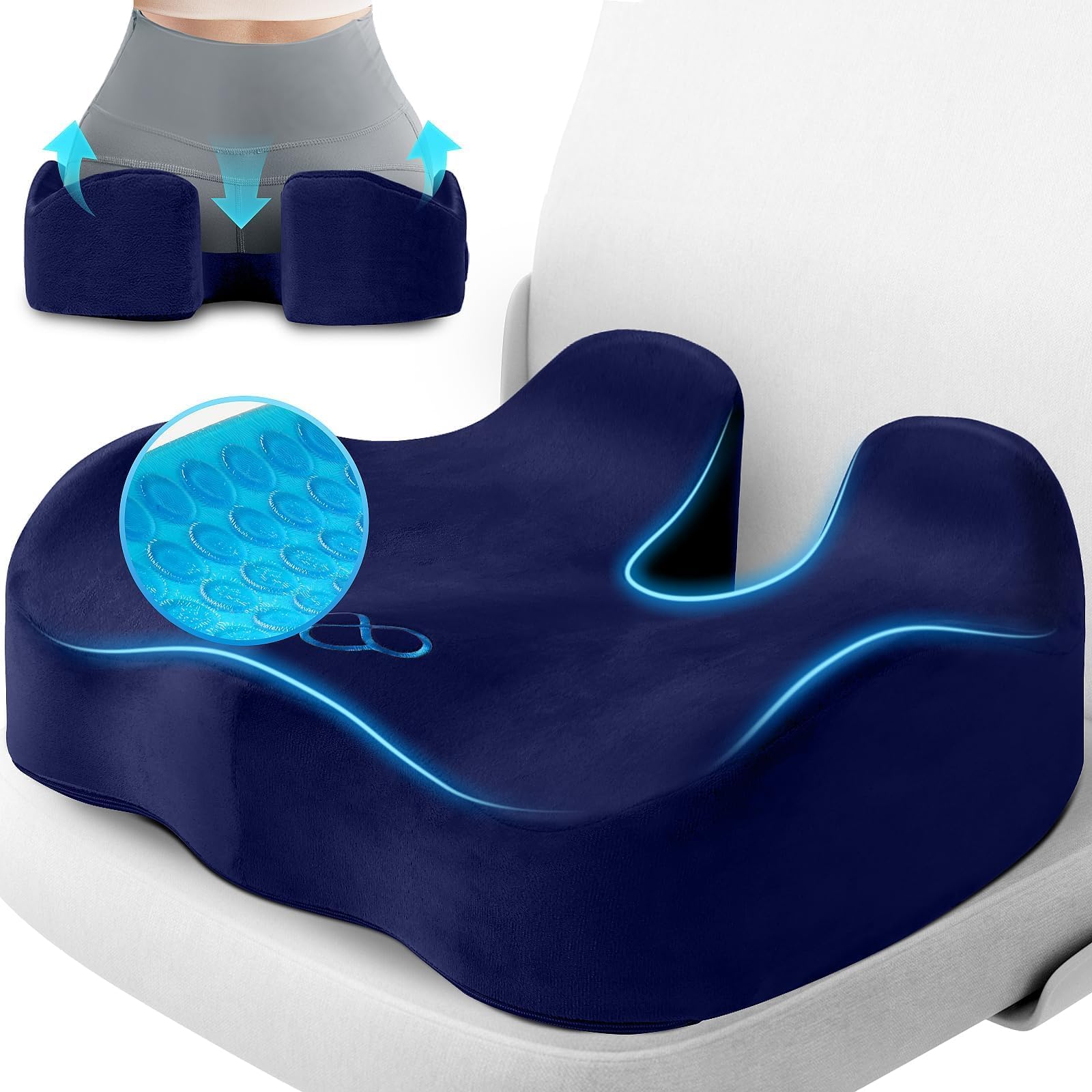 CushyOasis Seat Cushion, Gel Chair Cushions, Office Chair Cushions, Anti-Slip Bottom & Removable Cover Tailbone Pain Relief Cushion, Memory Foam Seat Cushion for Office, Wheelchair, Car (Black)