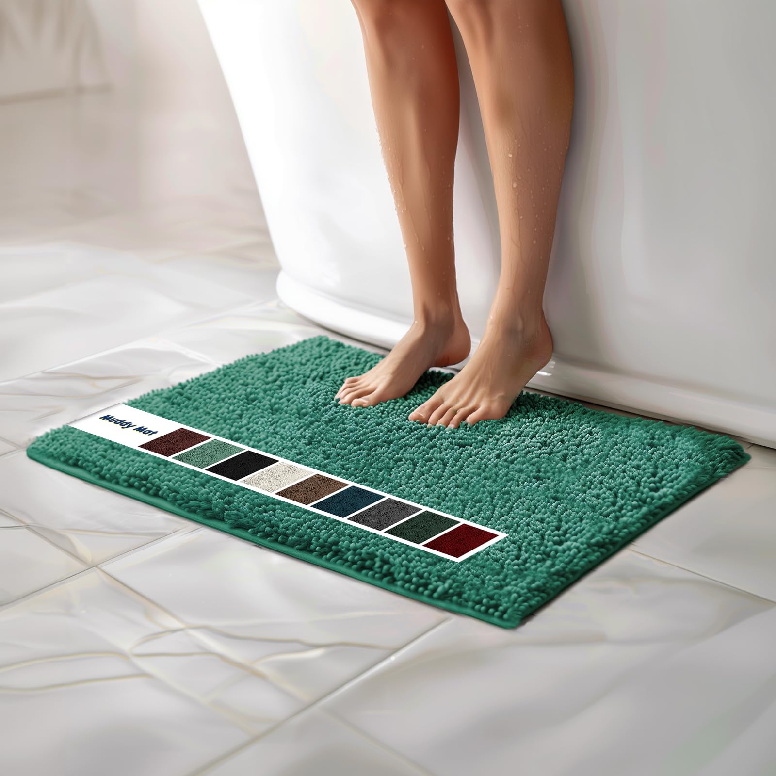 Muddy Mat Chenille Bathroom Rugs Quick Dry Microfiber Mats Non Slip Washable, Extra Thick, Soft and Highly Absorbent Bath Mats for Bathroom, Kitchen, and Shower Floor - Grey Small 28"X18"