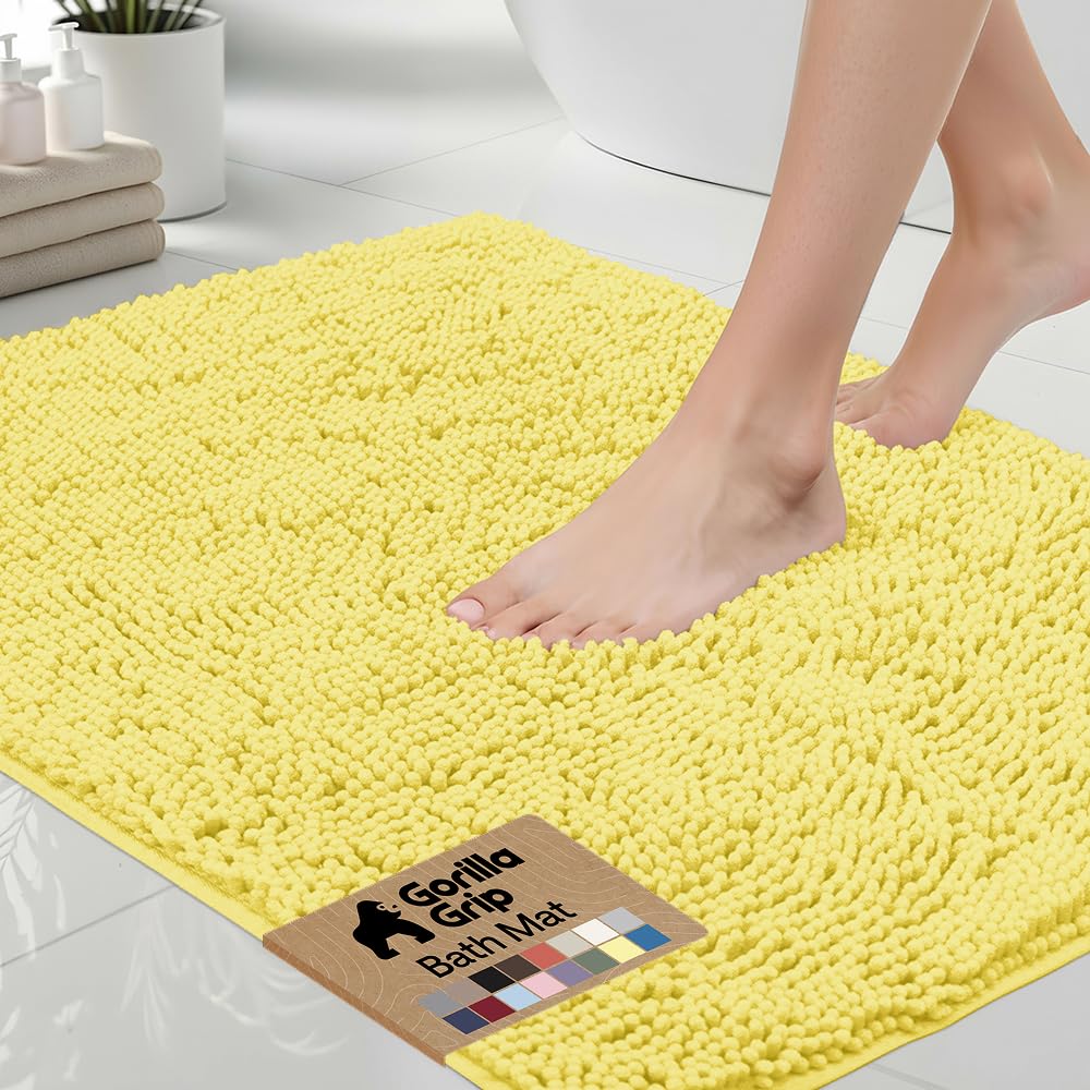 GORILLA GRIP Bath Rug Mat, Thick Soft Absorbent Chenille, Quick Dry Microfiber Mats, Rubber Backing Washable Shower Floor Rugs, US Designed Bathroom Bathmat Home Decor Accessories, 24x17, Grey