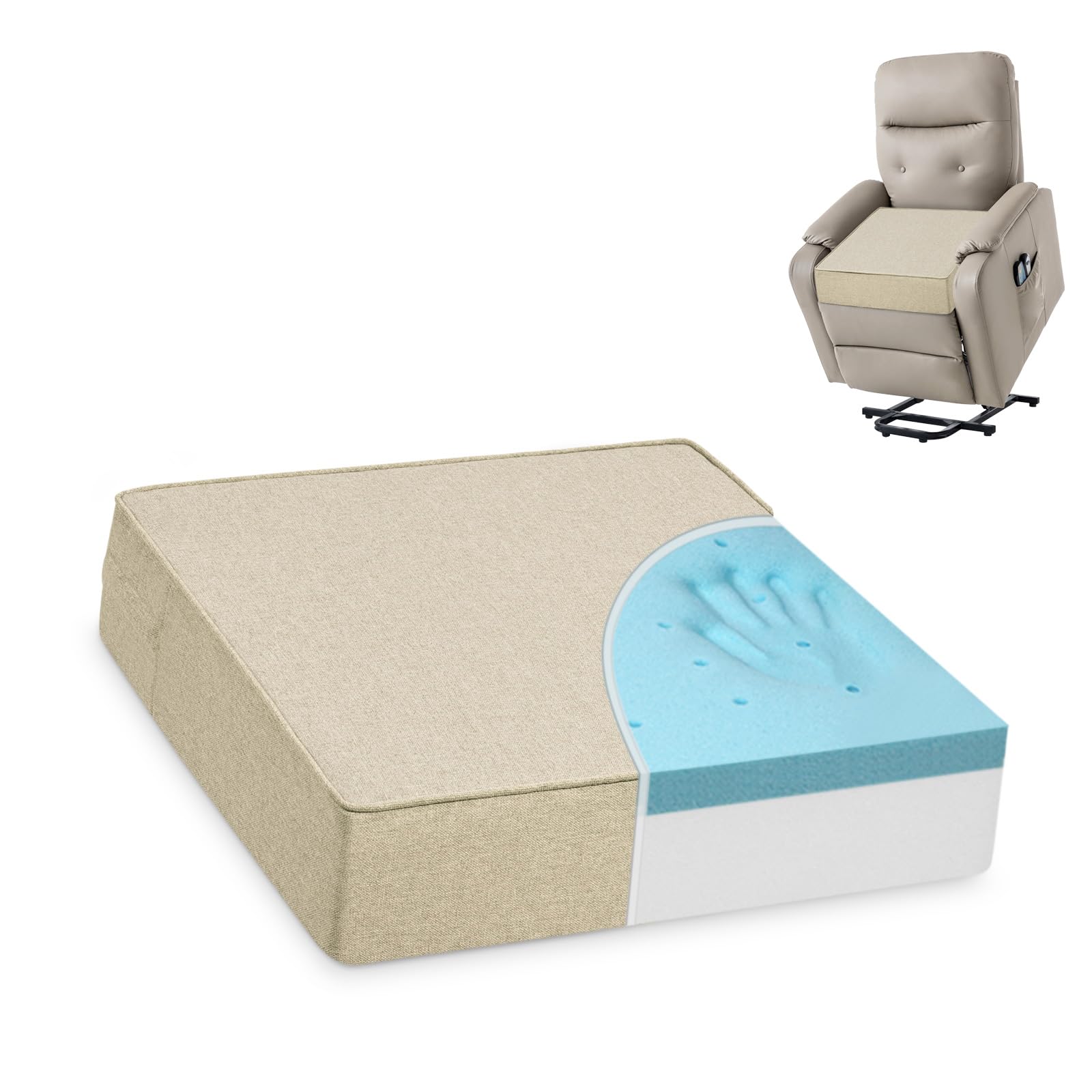 Shinnwa Gel Memory Foam Recliner Cushion for Elderly, Dual-Layer Foam Chair Pad, Extra Large Seat Cushion for Couch, Armchair, Wicker Chairs, Floor, 20 × 20 × 5in, Black
