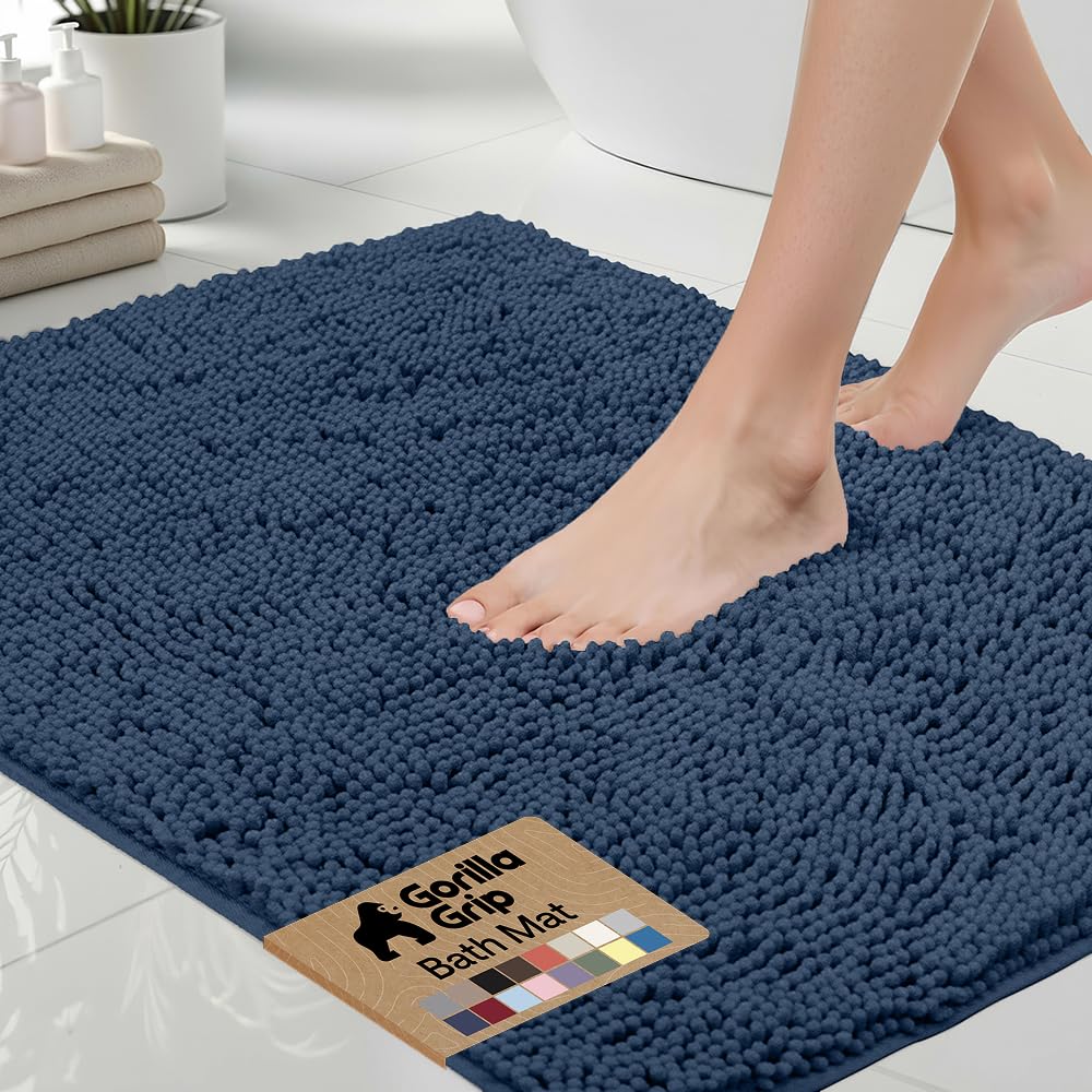 GORILLA GRIP Bath Rug Mat, Thick Soft Absorbent Chenille, Quick Dry Microfiber Mats, Rubber Backing Washable Shower Floor Rugs, US Designed Bathroom Bathmat Home Decor Accessories, 24x17, Grey