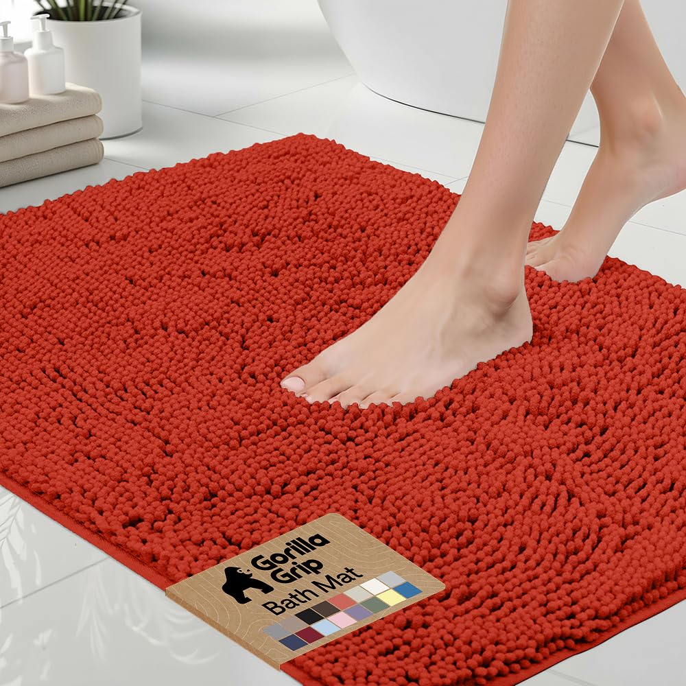GORILLA GRIP Bath Rug Mat, Thick Soft Absorbent Chenille, Quick Dry Microfiber Mats, Rubber Backing Washable Shower Floor Rugs, US Designed Bathroom Bathmat Home Decor Accessories, 24x17, Grey