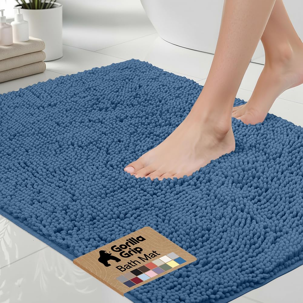 GORILLA GRIP Bath Rug Mat, Thick Soft Absorbent Chenille, Quick Dry Microfiber Mats, Rubber Backing Washable Shower Floor Rugs, US Designed Bathroom Bathmat Home Decor Accessories, 24x17, Grey