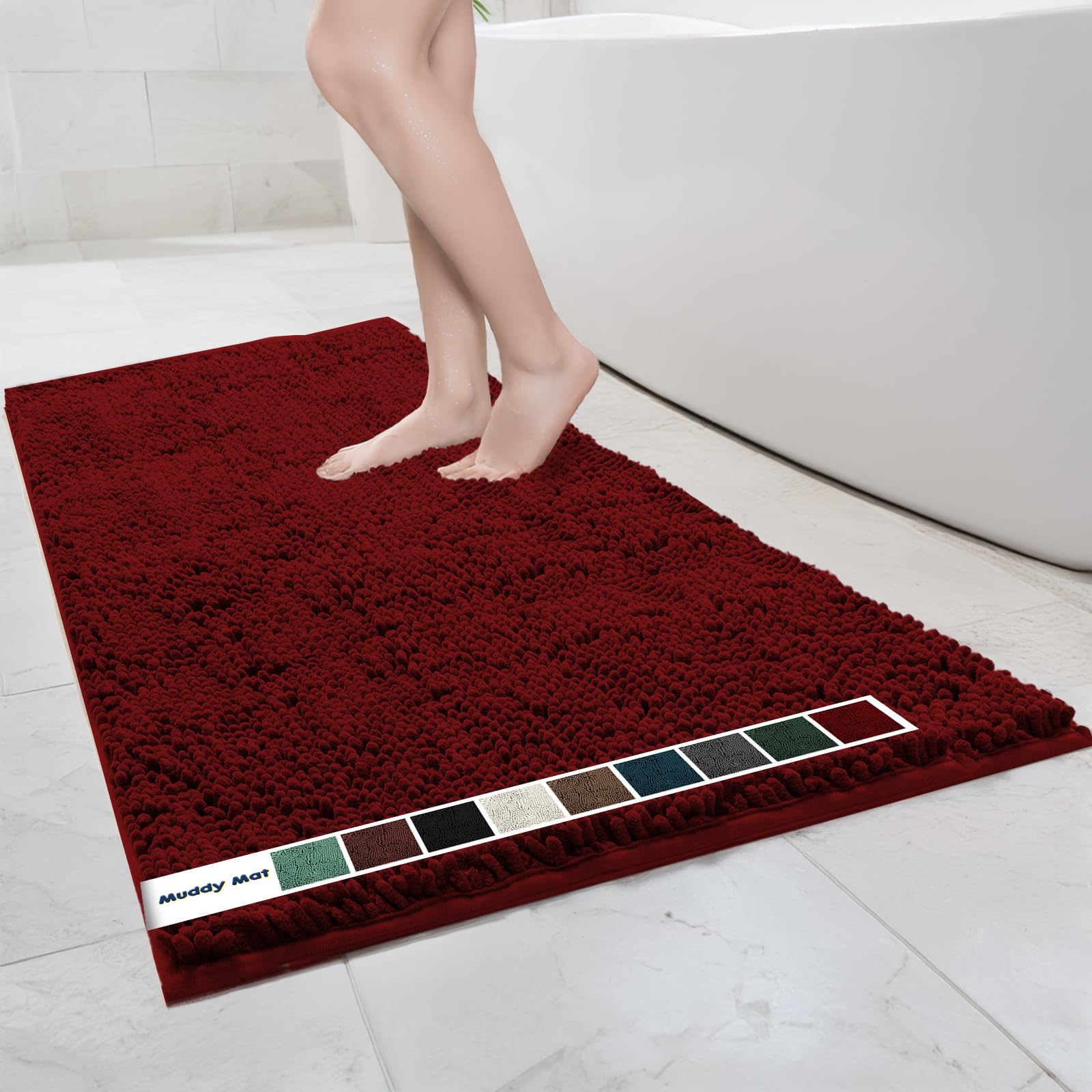 Muddy Mat Chenille Bathroom Rugs Quick Dry Microfiber Mats Non Slip Washable, Extra Thick, Soft and Highly Absorbent Bath Mats for Bathroom, Kitchen, and Shower Floor - Grey Small 28"X18"