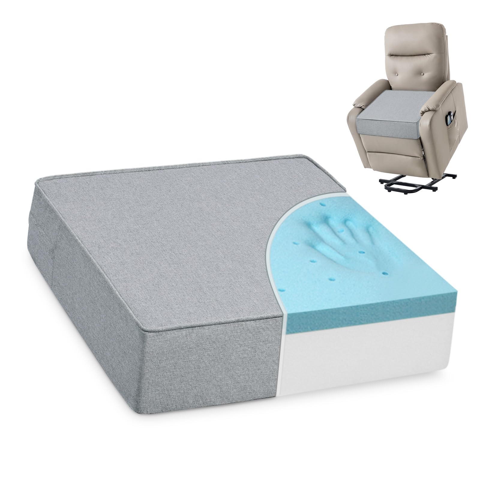Shinnwa Gel Memory Foam Recliner Cushion for Elderly, Dual-Layer Foam Chair Pad, Extra Large Seat Cushion for Couch, Armchair, Wicker Chairs, Floor, 20 × 20 × 5in, Black