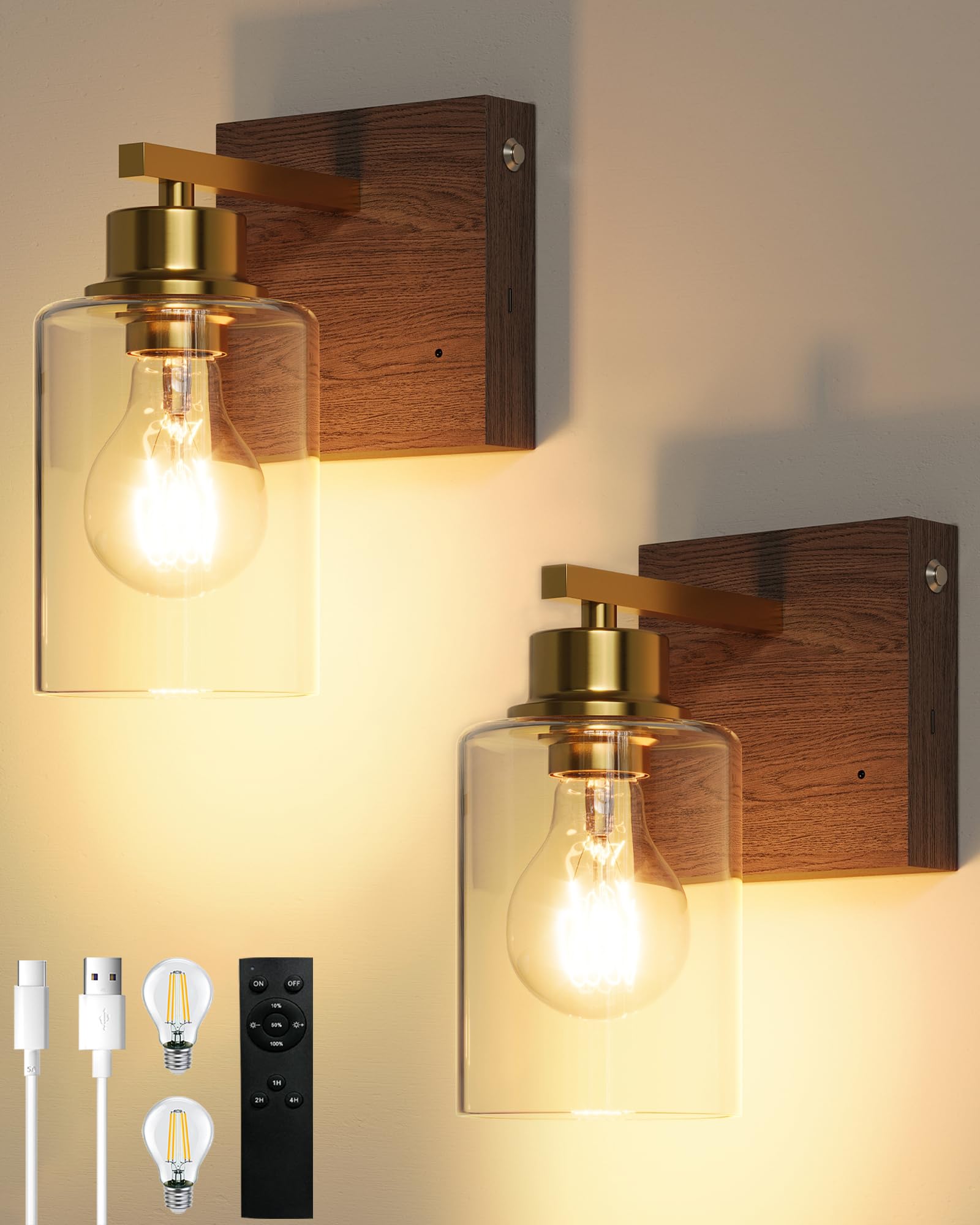 Battery Operated Wall Sconce Set of 2, Black Rechargeable Wall Lights with Timer Function, Easy Install Dimmable Wireless Wall Lamps Sconces Wall Decor for Living Room Bedroom Hallway, Emergency 3000K