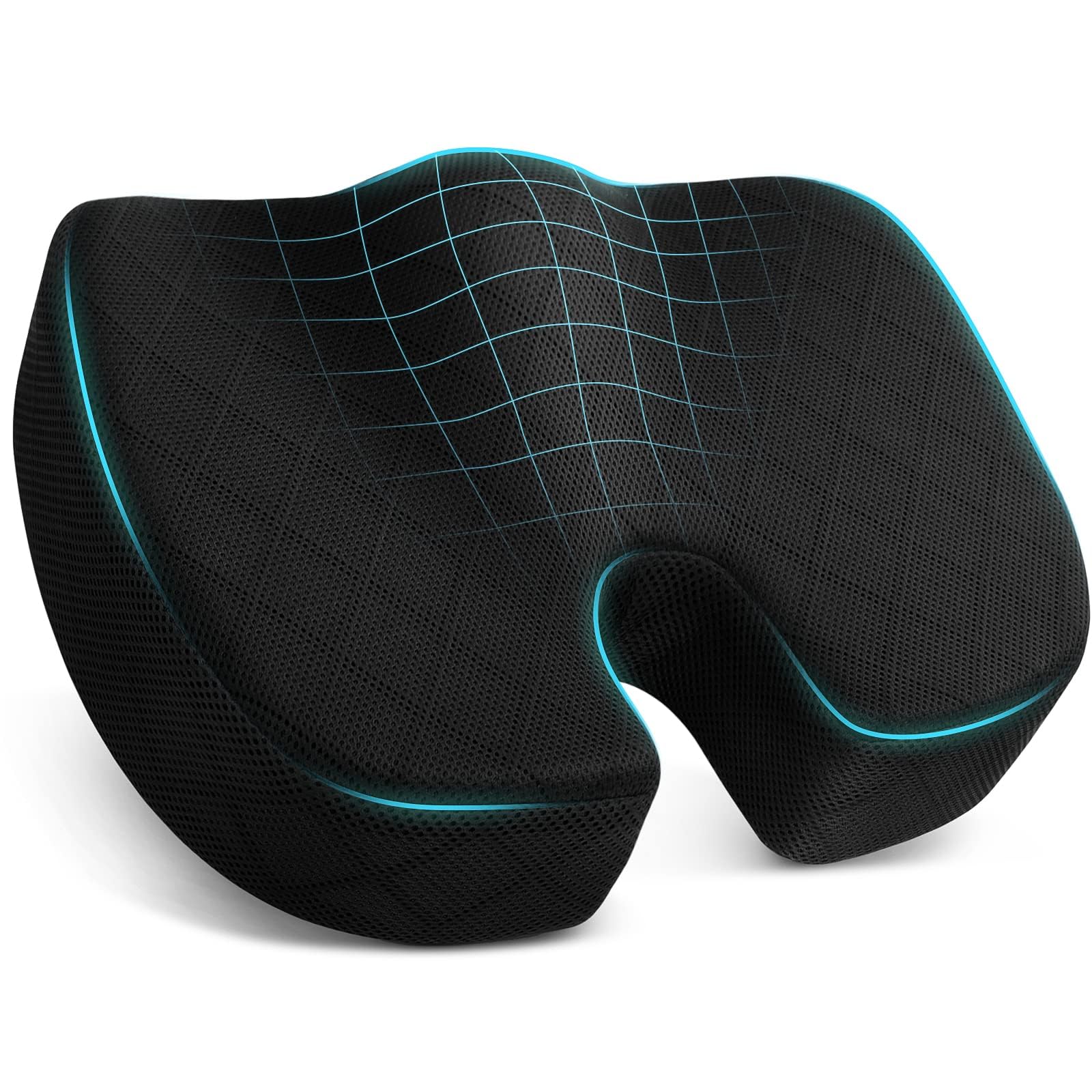 TushGuard Seat Cushion - Memory Foam Cushion for Office Chair, Car Seat, Airplane, Bleacher - Sciatica & Hip & Coccyx Pain Relief Desk Chair Cushion for Long Sitting Office Workers, Car Drivers