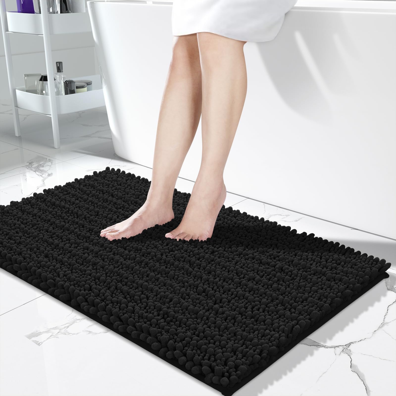 Yimobra Bathroom Rugs Non Slip Washable - Ultra Soft Absorbent Chenille Bath Mat, Quick Dry Shaggy Floor Carpet for Tub Shower, Gray Home Decor Accessories, 24x17 Inch