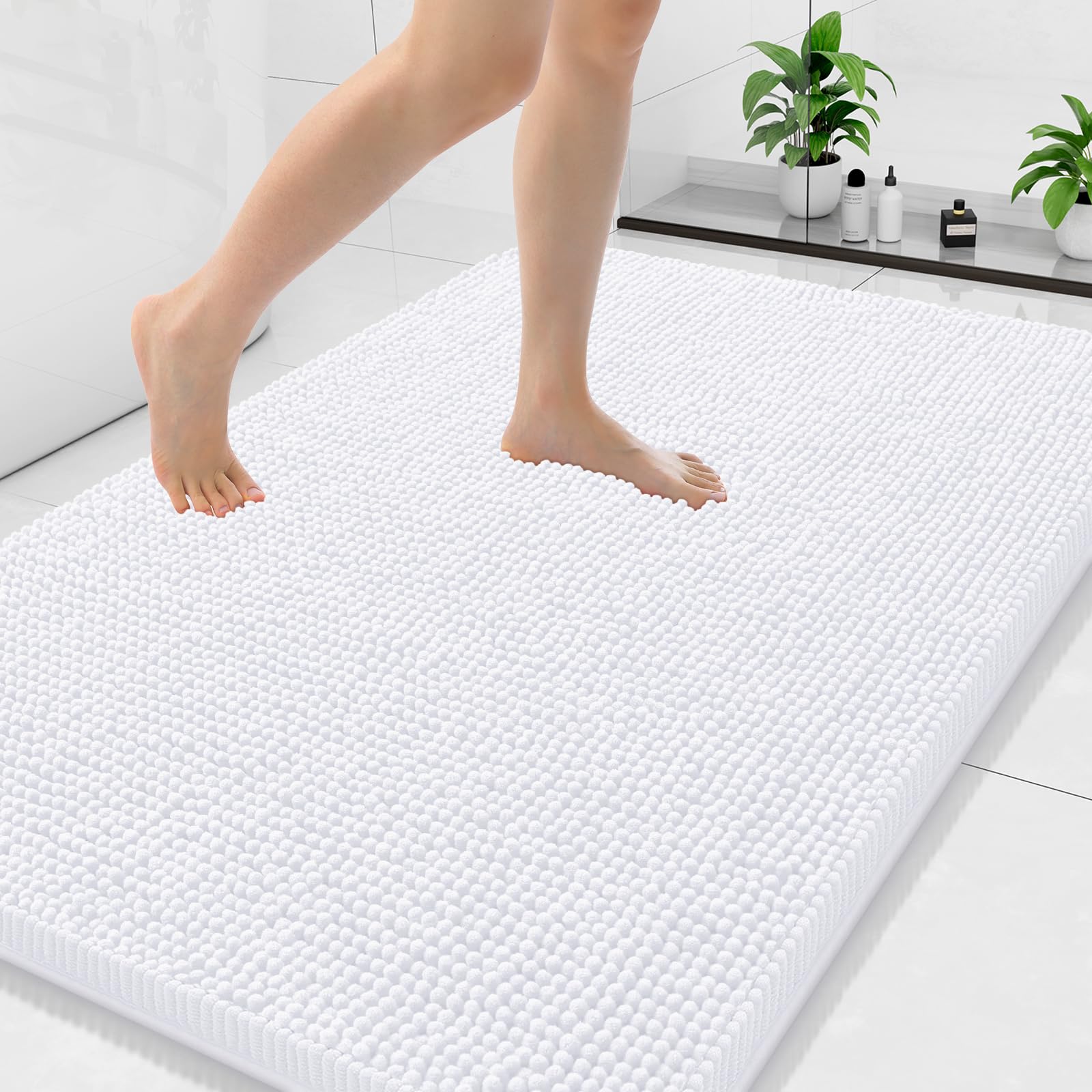 Arotive Bathroom Rugs 70x24, Extra Soft Absorbent Shaggy Chenille Bath Rugs, Machine Washable Rubber Backing Non-Slip Bath Mats for Bathroom Floor Tub and Shower, Home Decor Accessories, Beige