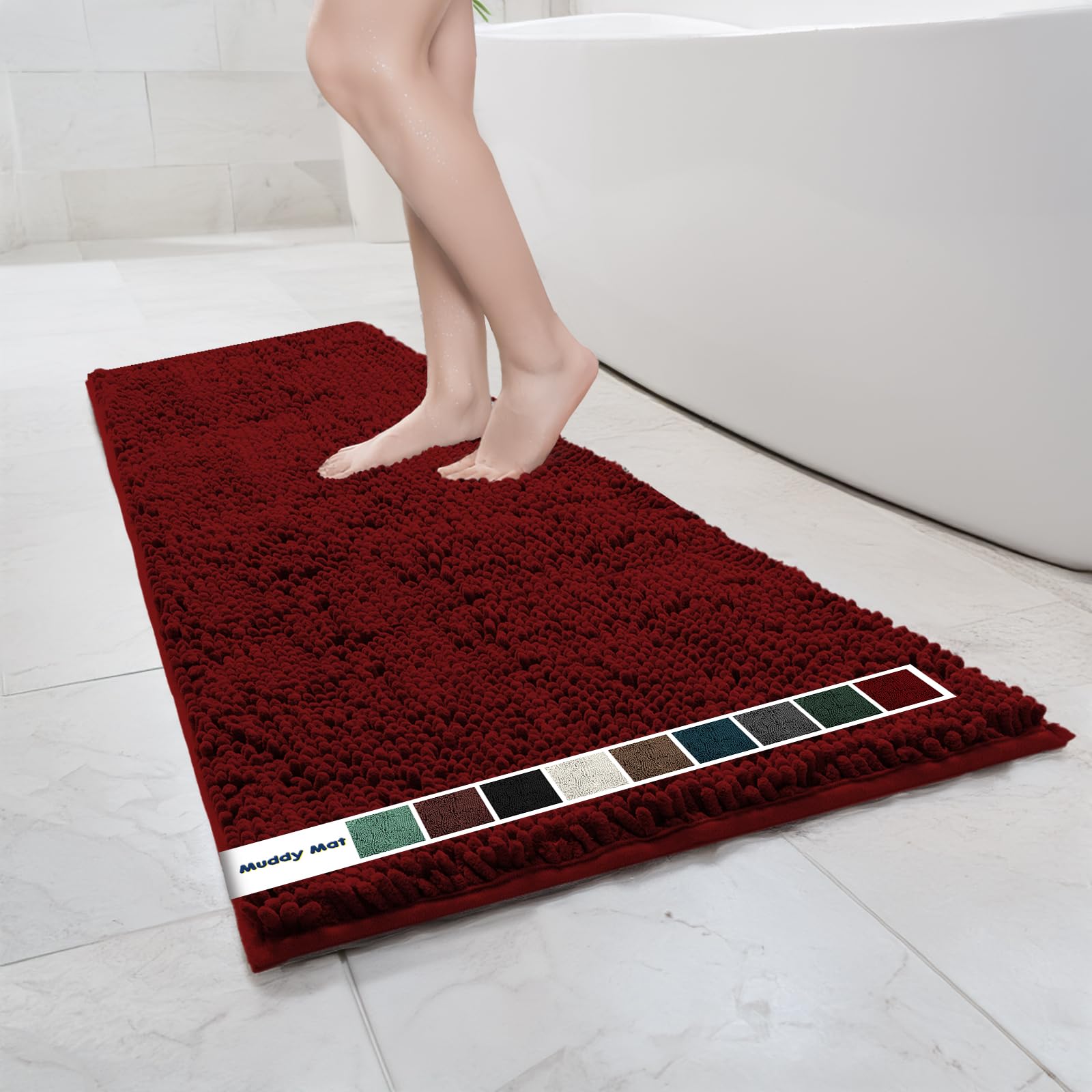 Muddy Mat Chenille Bathroom Rugs Quick Dry Microfiber Mats Non Slip Washable, Extra Thick, Soft and Highly Absorbent Bath Mats for Bathroom, Kitchen, and Shower Floor - Grey Small 28"X18"