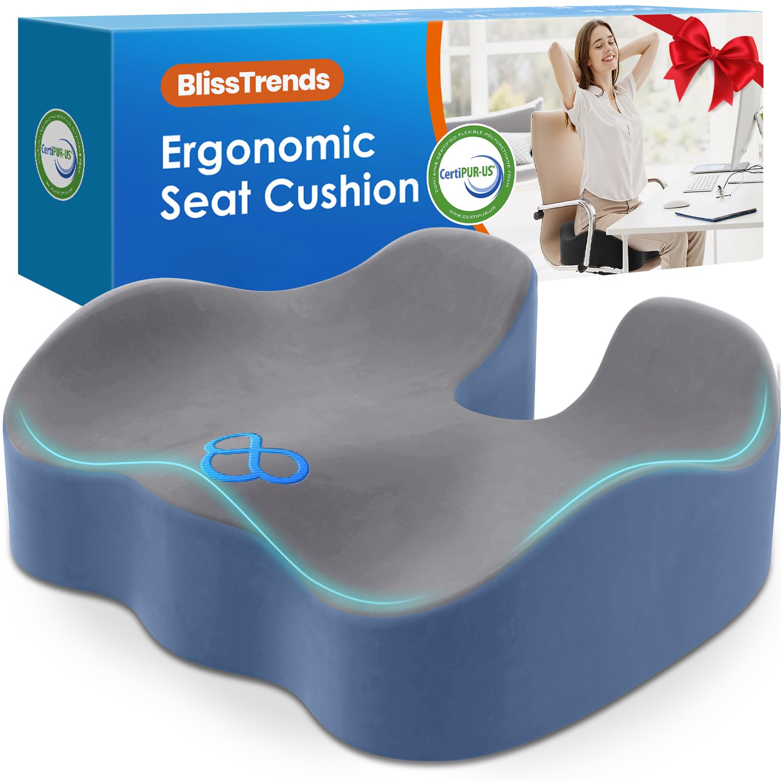 BlissTrends Seat Cushion with Velvet Cover, Thick Memory Foam Cushions for Office Chair, Car Seat, Airplane, Relieving Pressure Tailbone Sciatica Back Pain for Long Sitting, Car Drivers 4.7in Black