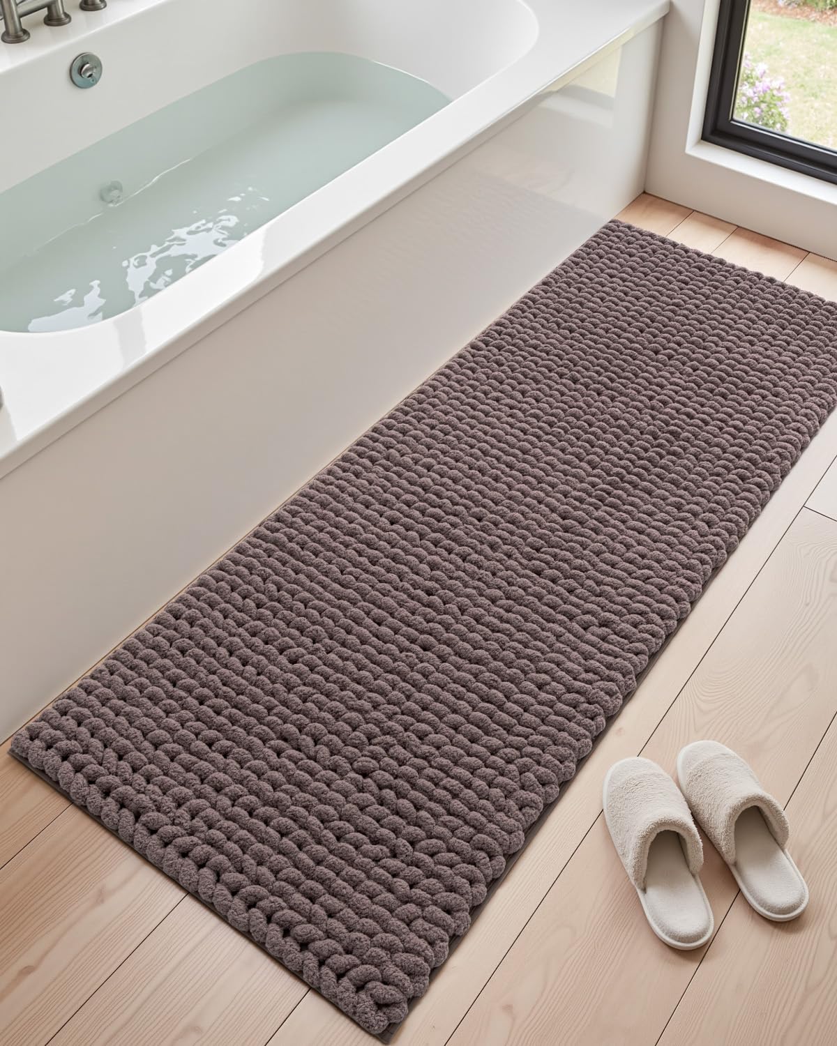 DEXI Bathroom Rugs 24x36, Non Slip Washable Bath Mat, Luxury Chenille Super Absorbent Ultra Thick Bathmats for Shower Floor, Plush Fluffy Shaggy Carpet for Tub, Beige