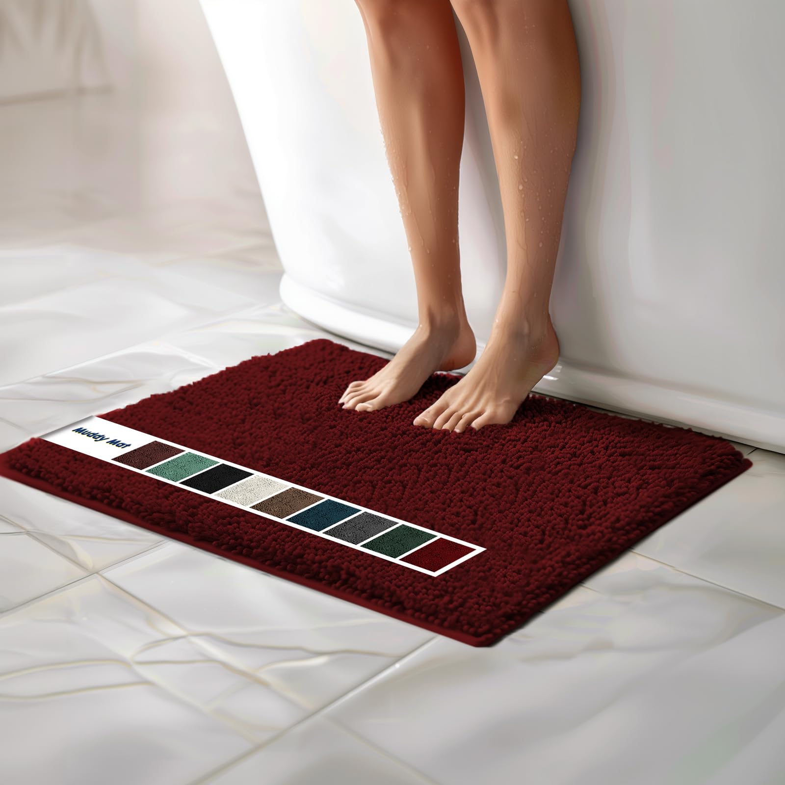 Muddy Mat Chenille Bathroom Rugs Quick Dry Microfiber Mats Non Slip Washable, Extra Thick, Soft and Highly Absorbent Bath Mats for Bathroom, Kitchen, and Shower Floor - Grey Small 28"X18"