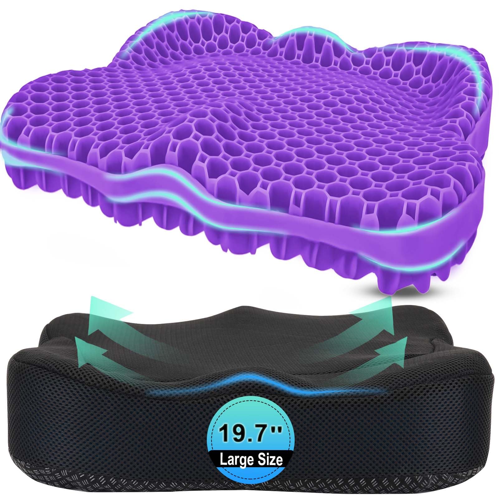 Thicken 19.7in Seat Cushion, Gel Seat Cushion for Long Sitting–Office Chair, Wheelchair, Car Pad, Large Cooling Support Pad for Back Pain, Sciatica, Tailbone Pain Relief