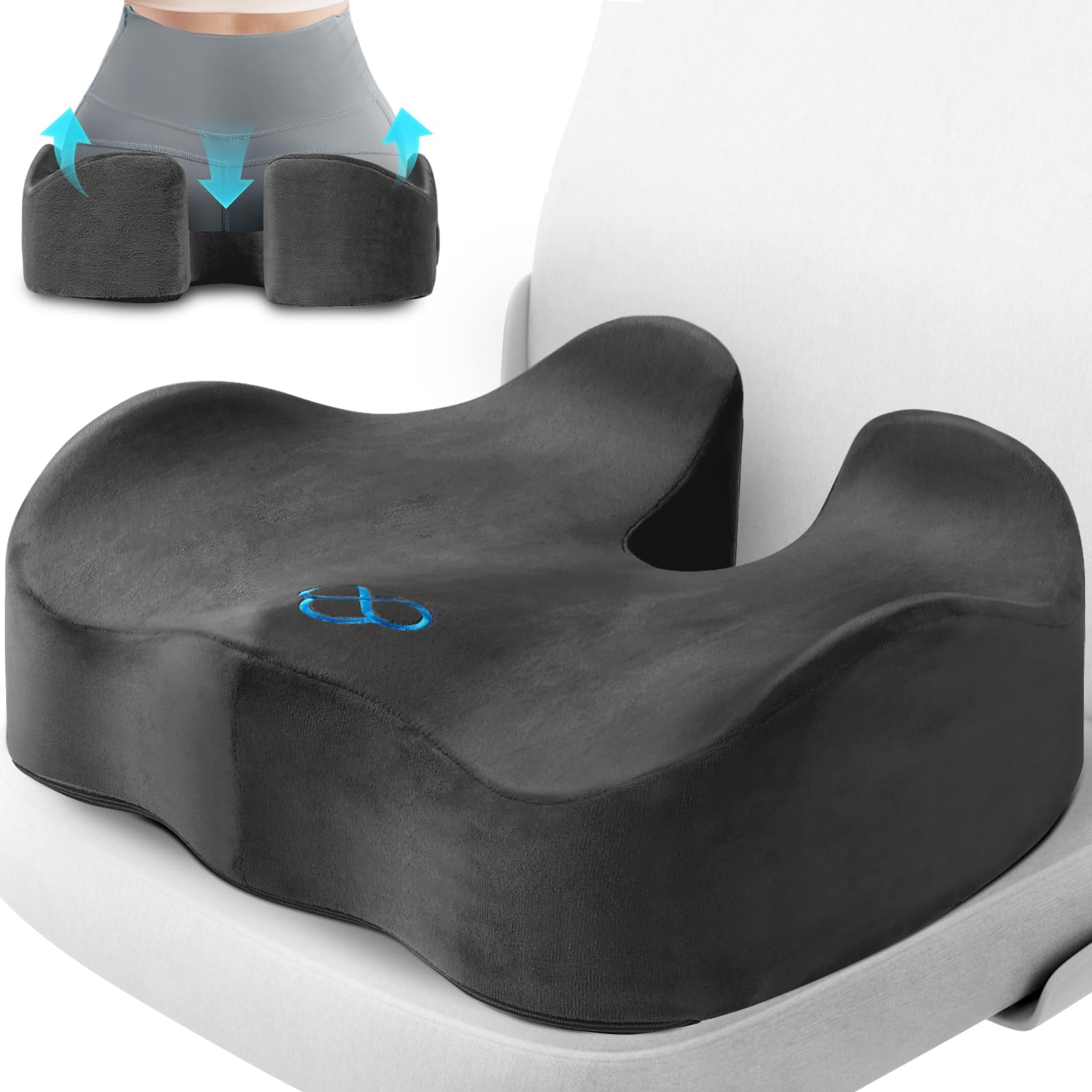 CushyOasis Seat Cushion, Gel Chair Cushions, Office Chair Cushions, Anti-Slip Bottom & Removable Cover Tailbone Pain Relief Cushion, Memory Foam Seat Cushion for Office, Wheelchair, Car (Black)