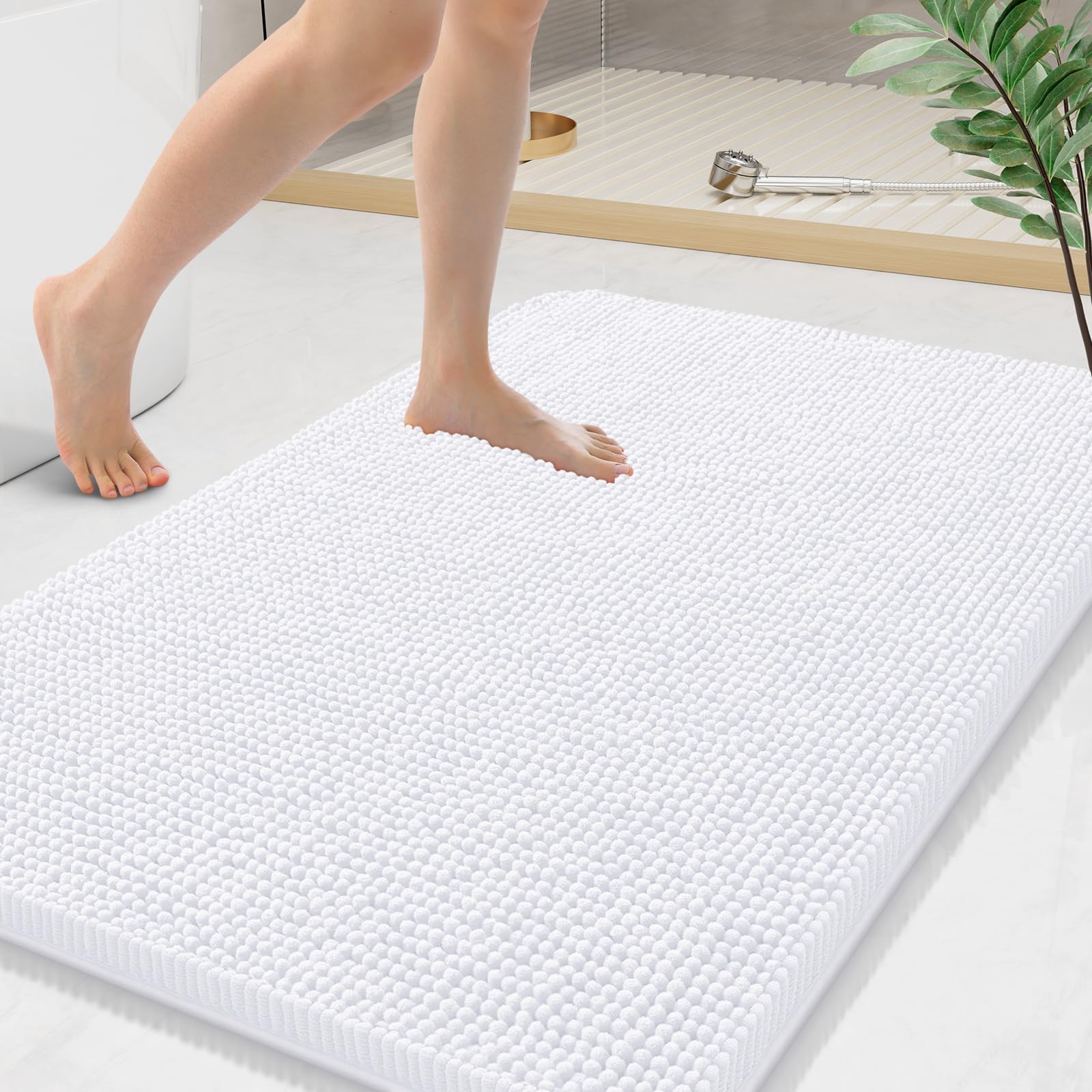 Arotive Bathroom Rugs 70x24, Extra Soft Absorbent Shaggy Chenille Bath Rugs, Machine Washable Rubber Backing Non-Slip Bath Mats for Bathroom Floor Tub and Shower, Home Decor Accessories, Beige