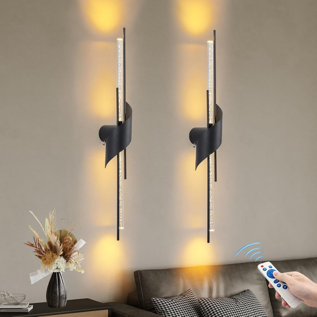 camuucci Battery Operated Wall Sconces Set of Two,Modern Wireless Wall Lights,LED Rechargeable 20000mAh Not Hardwired Remote Control Dimmable Wall Lamp Fixtures for Bedroom Black 33 Inches
