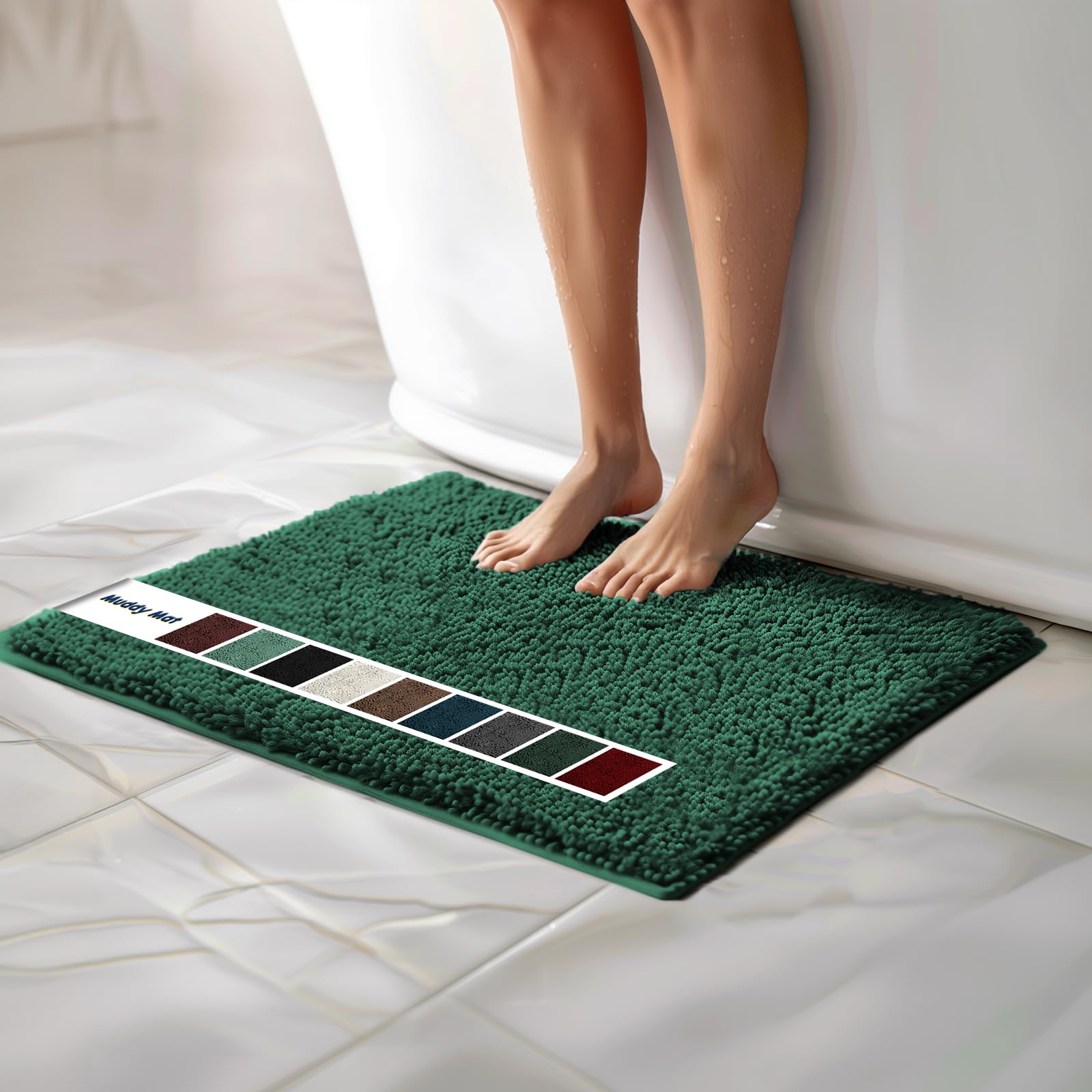 Muddy Mat Chenille Bathroom Rugs Quick Dry Microfiber Mats Non Slip Washable, Extra Thick, Soft and Highly Absorbent Bath Mats for Bathroom, Kitchen, and Shower Floor - Grey Small 28"X18"