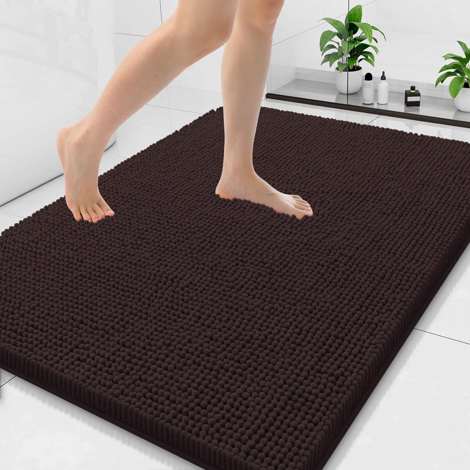 Arotive Bathroom Rugs 70x24, Extra Soft Absorbent Shaggy Chenille Bath Rugs, Machine Washable Rubber Backing Non-Slip Bath Mats for Bathroom Floor Tub and Shower, Home Decor Accessories, Beige