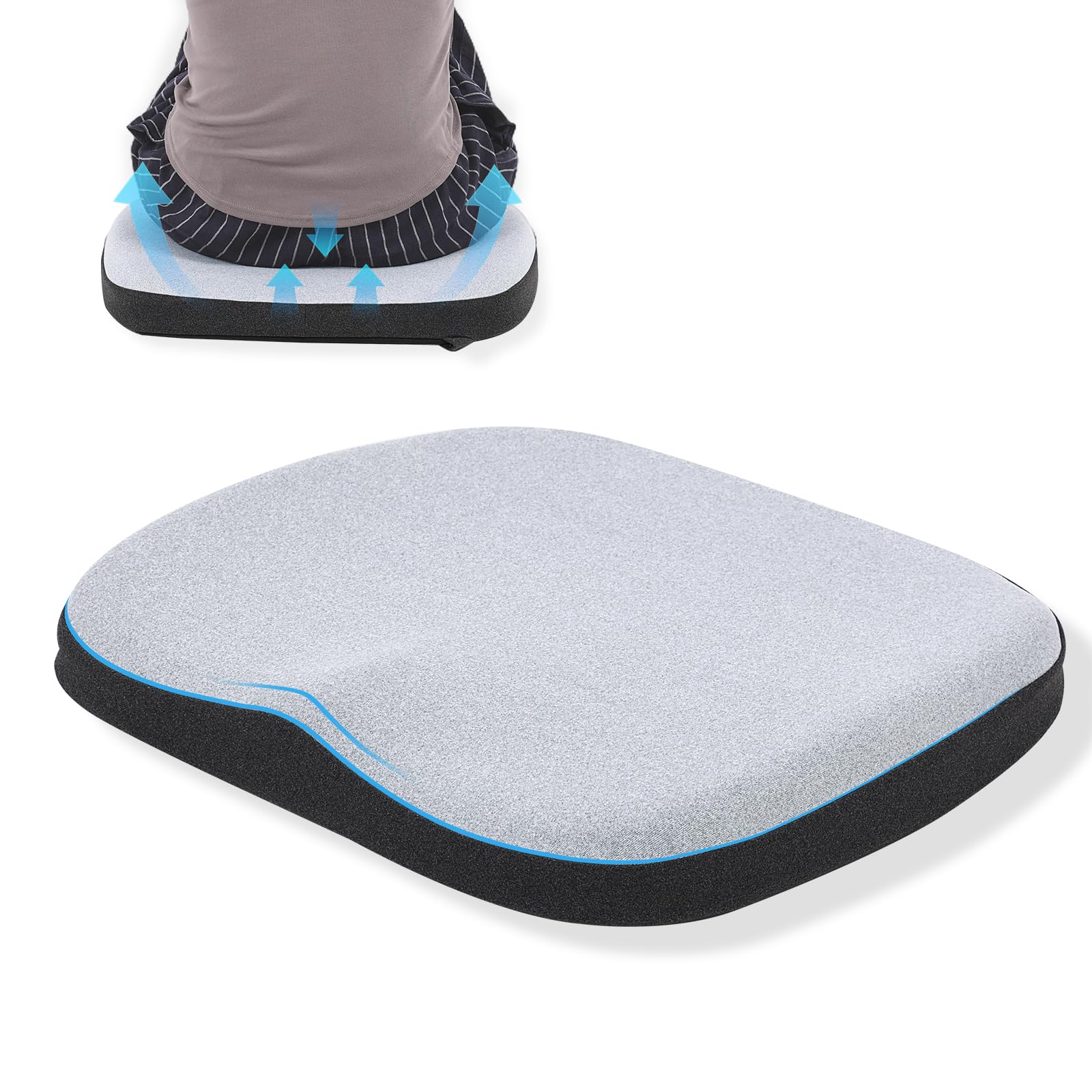 GOFORIT Molded Memory Foam Seat Cushion, Patent Dual-Layer Foam Design Office Chair Pad, Ergonomic Coccyx Cushion for Sciatica Pain Relief,Light Grey