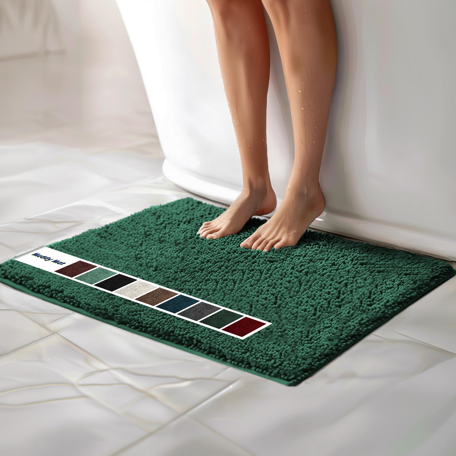 Muddy Mat Chenille Bathroom Rugs Quick Dry Microfiber Mats Non Slip Washable, Extra Thick, Soft and Highly Absorbent Bath Mats for Bathroom, Kitchen, and Shower Floor - Grey Small 28"X18"