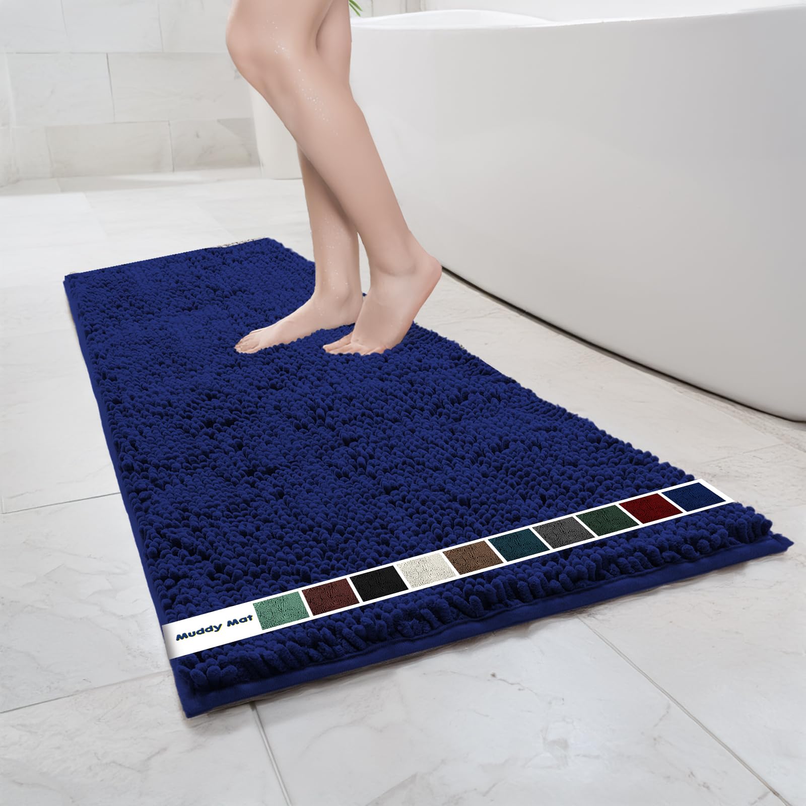Muddy Mat Chenille Bathroom Rugs Quick Dry Microfiber Mats Non Slip Washable, Extra Thick, Soft and Highly Absorbent Bath Mats for Bathroom, Kitchen, and Shower Floor - Grey Small 28"X18"