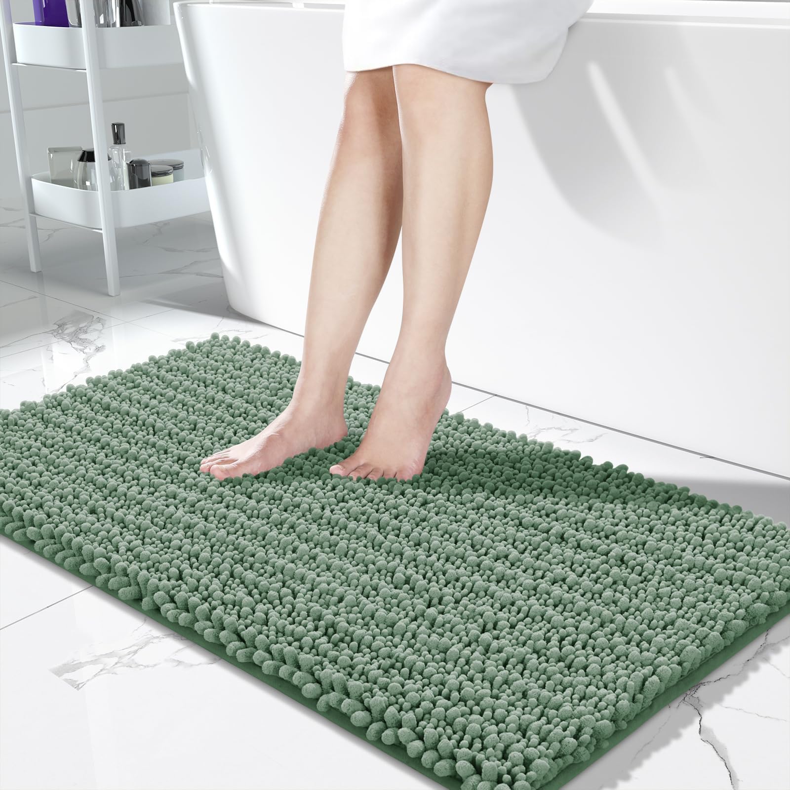 Yimobra Bathroom Rugs Non Slip Washable - Ultra Soft Absorbent Chenille Bath Mat, Quick Dry Shaggy Floor Carpet for Tub Shower, Gray Home Decor Accessories, 24x17 Inch
