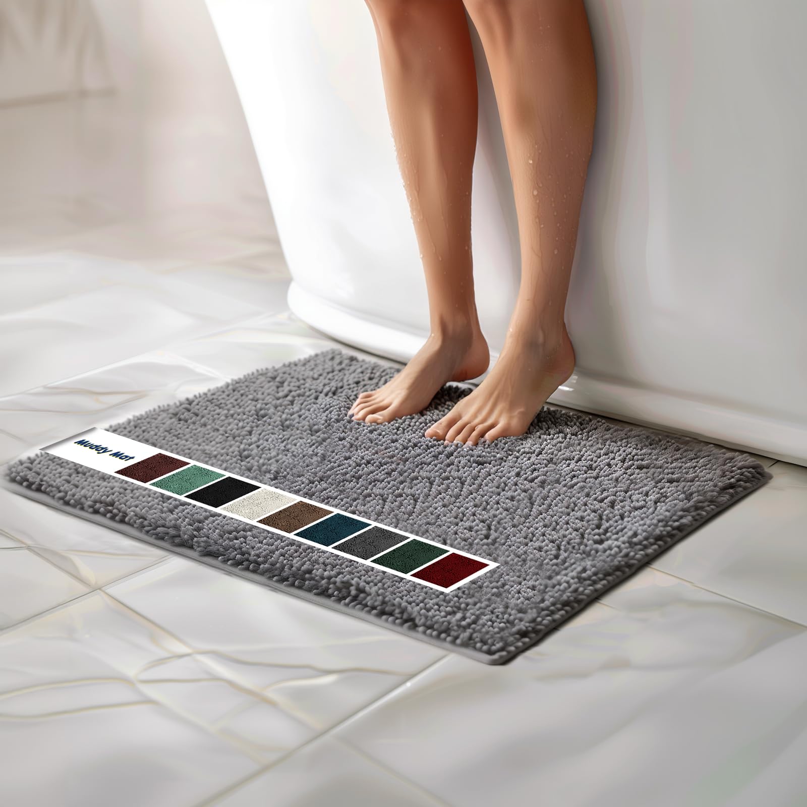 Muddy Mat Chenille Bathroom Rugs Quick Dry Microfiber Mats Non Slip Washable, Extra Thick, Soft and Highly Absorbent Bath Mats for Bathroom, Kitchen, and Shower Floor - Grey Small 28"X18"