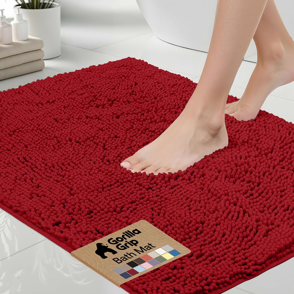 GORILLA GRIP Bath Rug Mat, Thick Soft Absorbent Chenille, Quick Dry Microfiber Mats, Rubber Backing Washable Shower Floor Rugs, US Designed Bathroom Bathmat Home Decor Accessories, 24x17, Grey